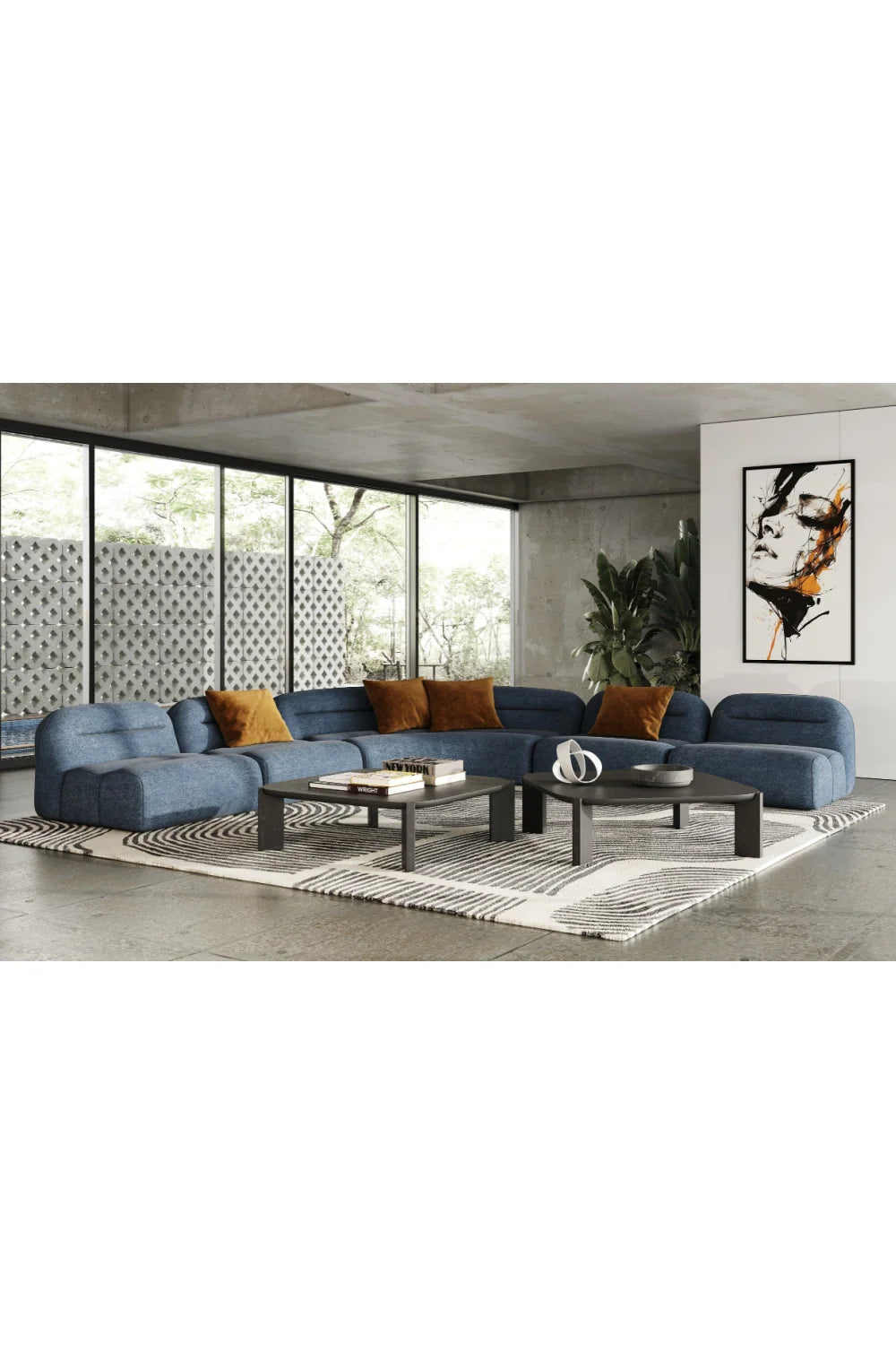 Luxury Forman Blue Fabric Armless Modular Sofa Modern Italian Style for Villa