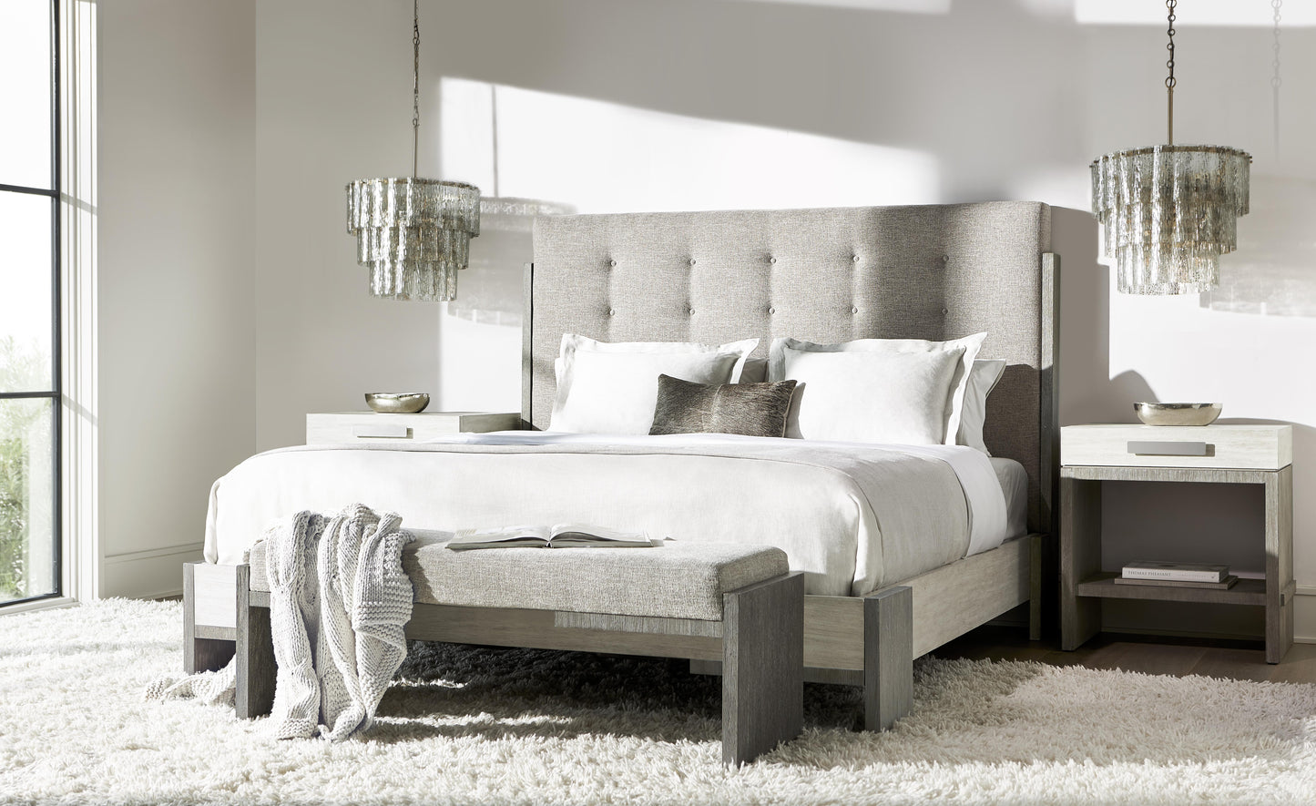 Luxury Foundations Fabric Panel Bed Modern Italian Style for Villa
