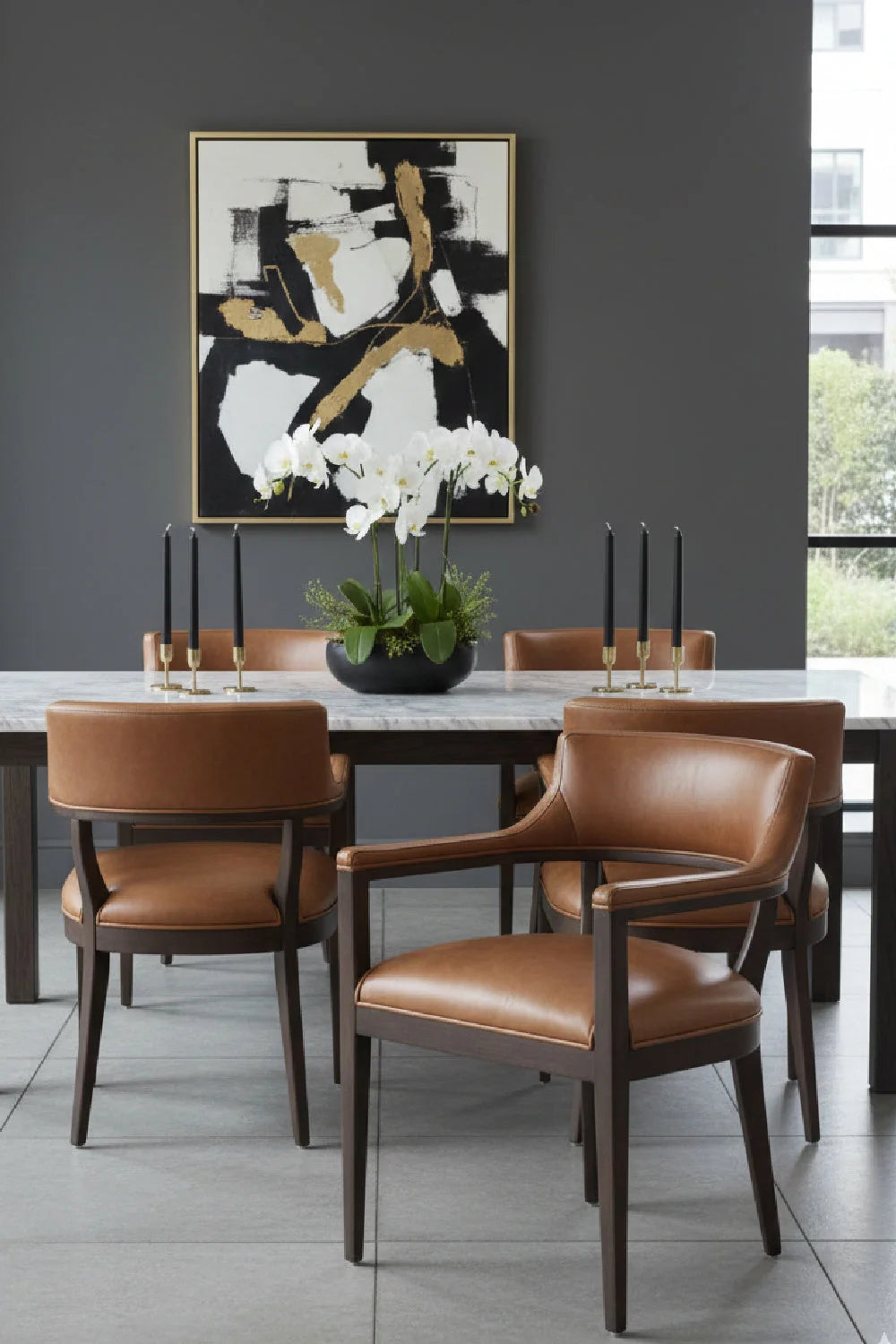 Luxury Framed Leather Modern Dining Armchair European Style for Villa