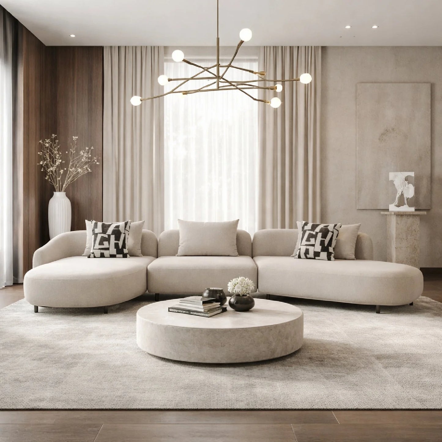 Luxury Free-Form Beige Sectional Sofa Modern Italian Style for Villa