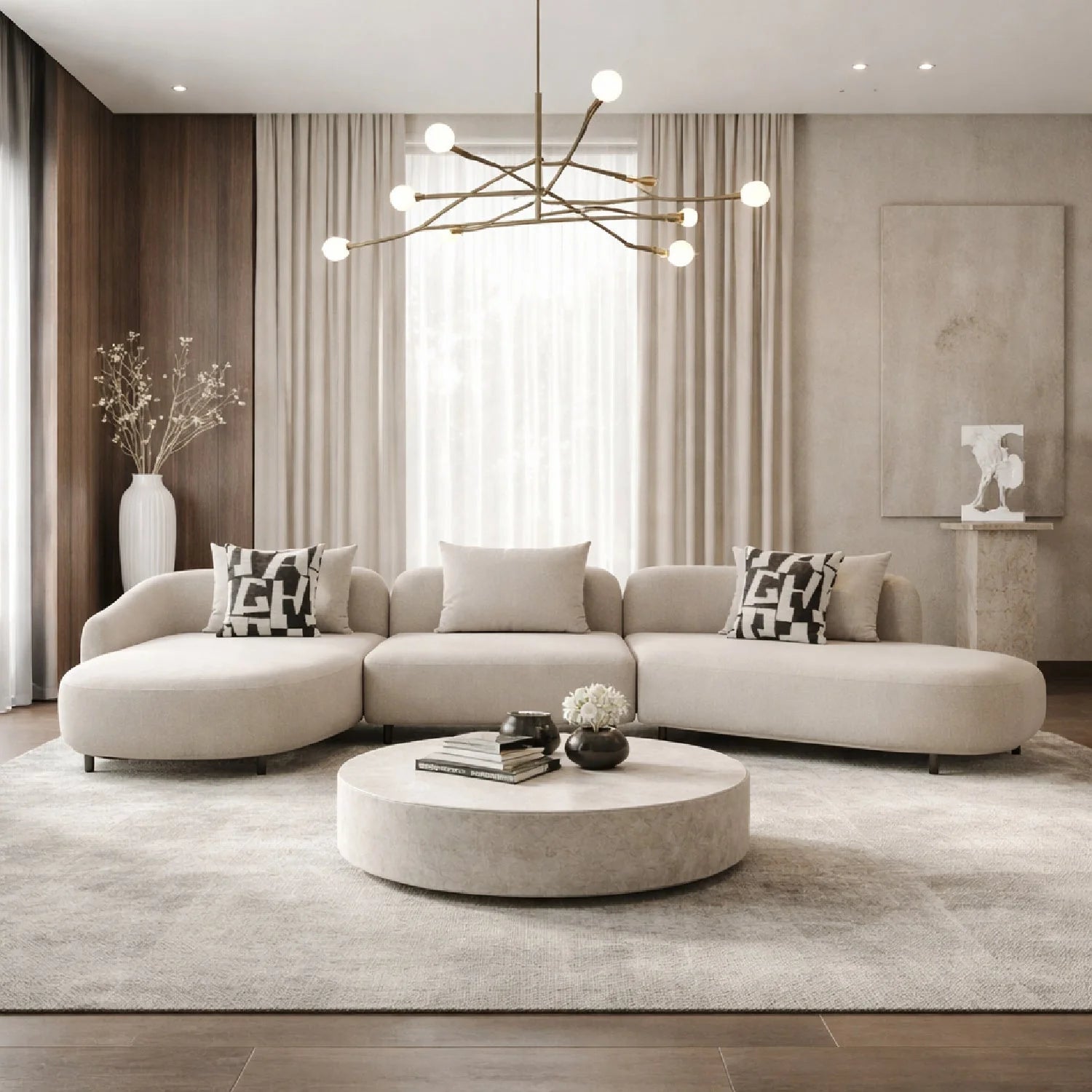 Luxury Free-Form Beige Sectional Sofa Modern Italian Style for Villa