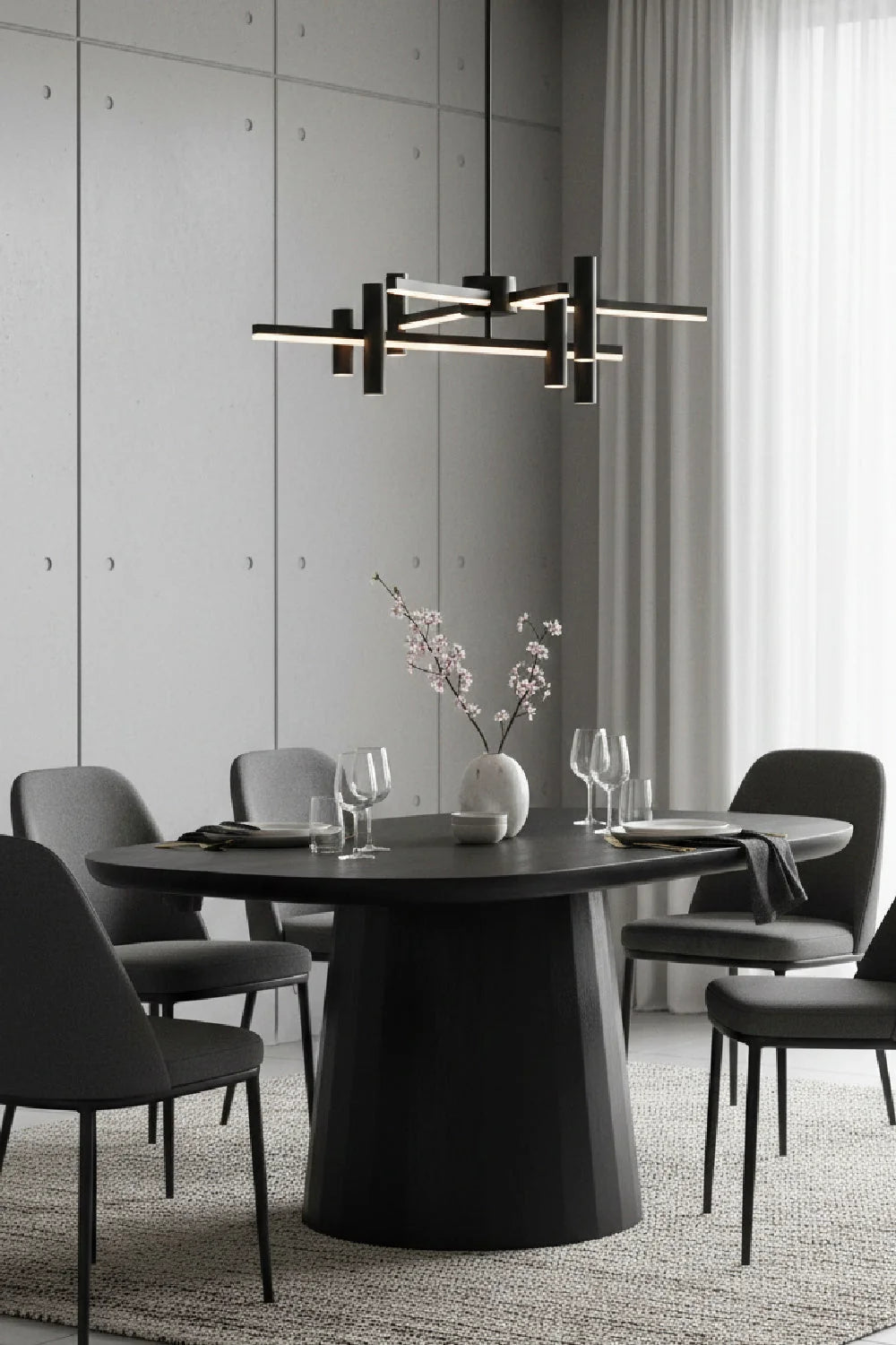 Luxury Freed Black Acacia Oval Dining Table Modern Italian Style for Villa