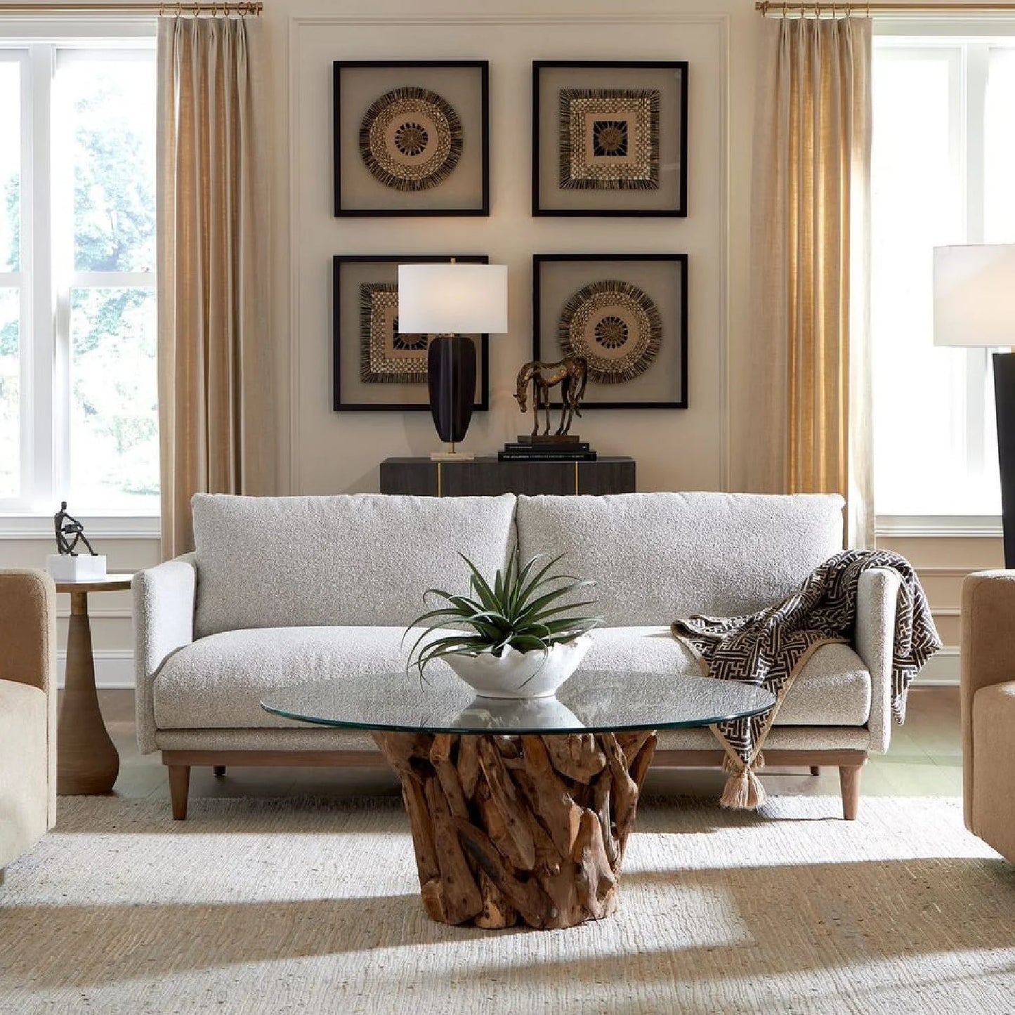Luxury Freefall Beige Boucle Sofa Modern Italian Style for Villa