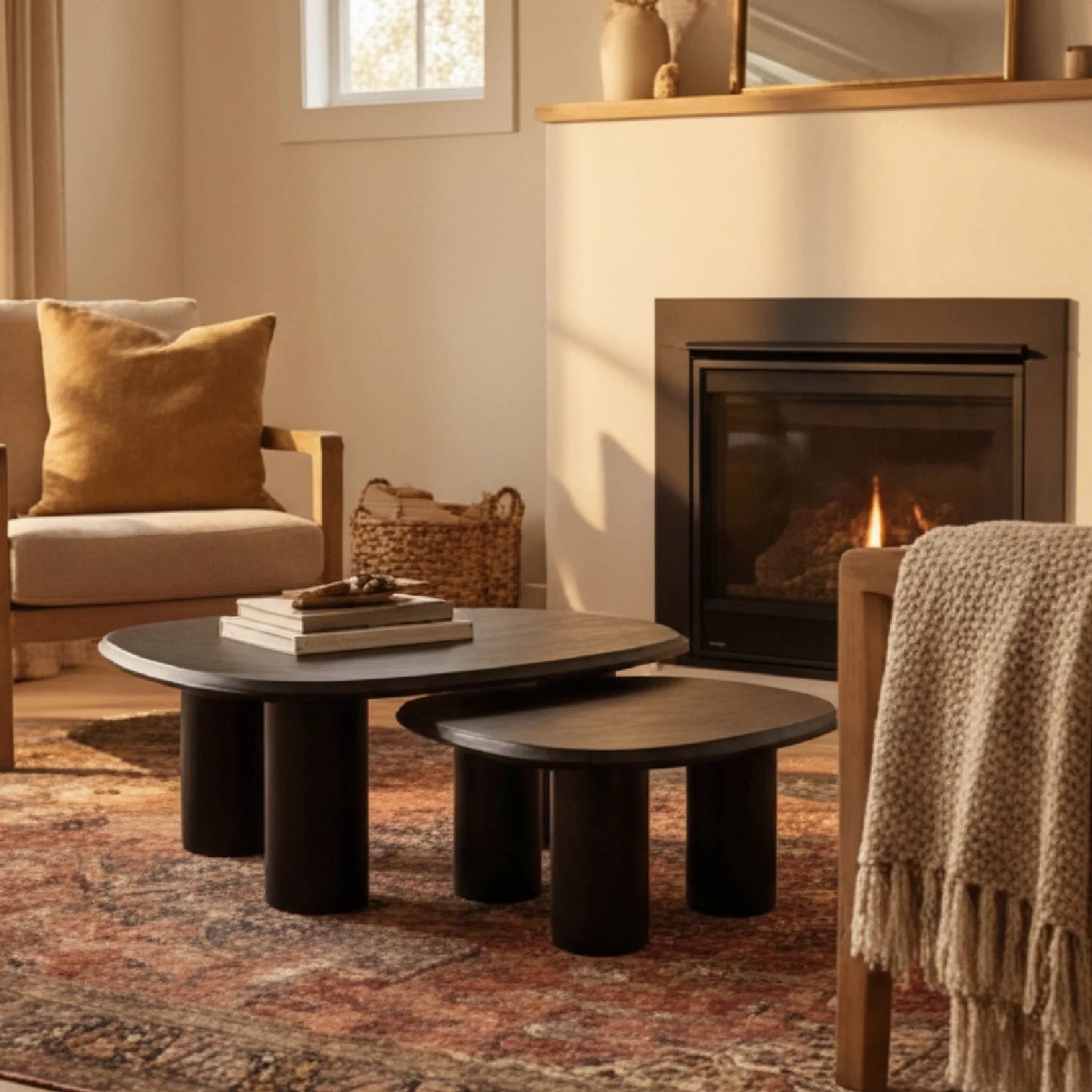Luxury Freeform Ash Nesting Coffee Table Set Modern Italian Style for Villa