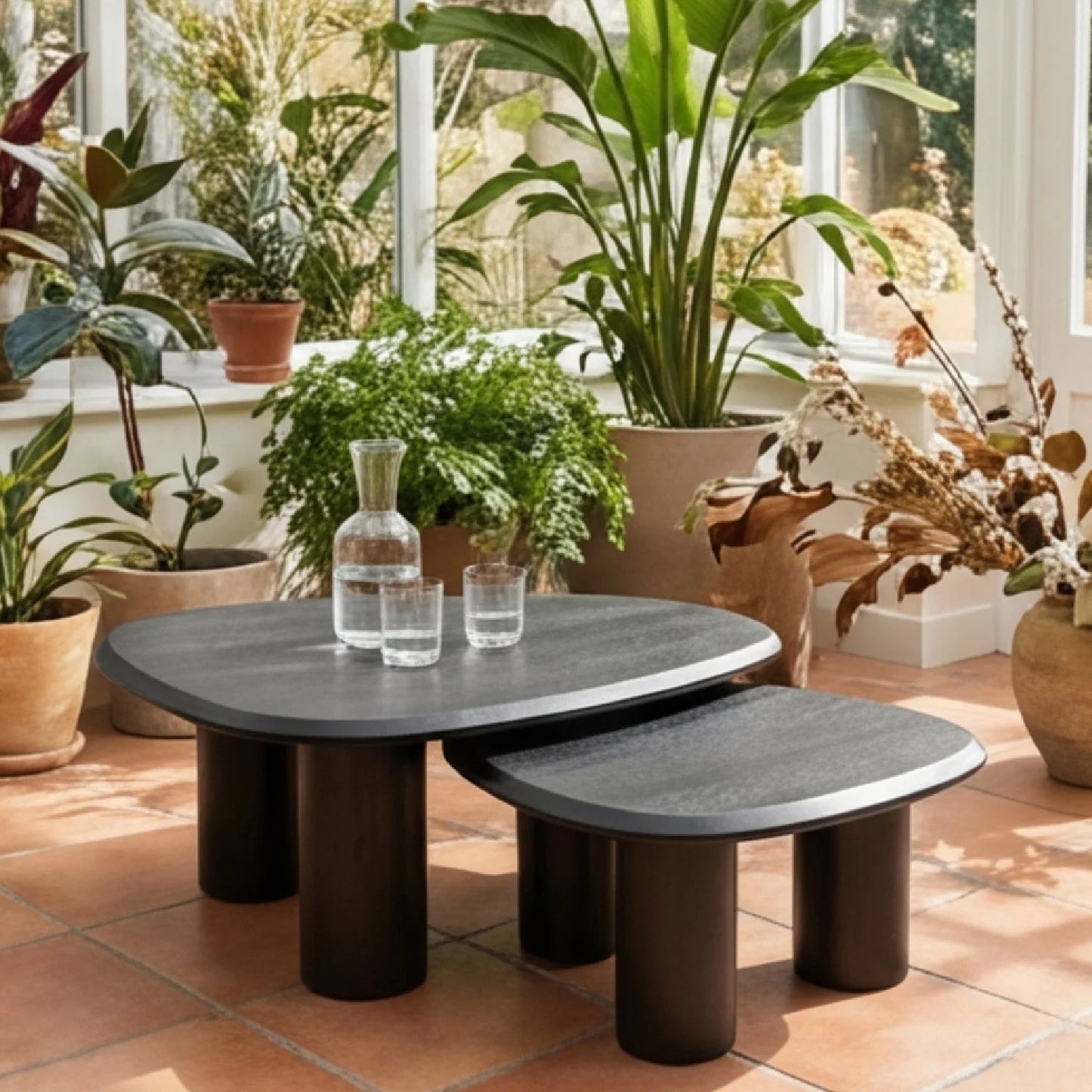 Luxury Freeform Ash Nesting Coffee Table Set Modern Italian Style for Villa