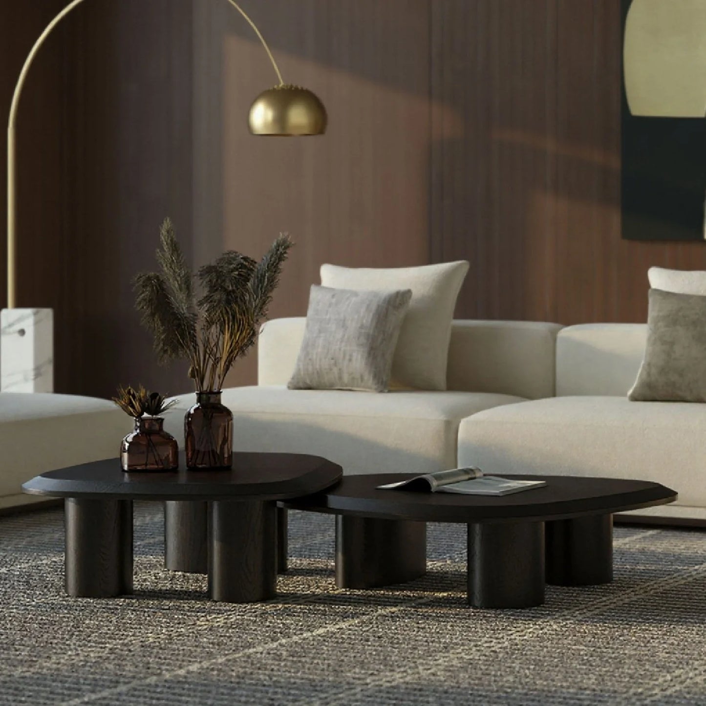 Luxury Freeform Ash Nesting Coffee Table Set Modern Italian Style for Villa