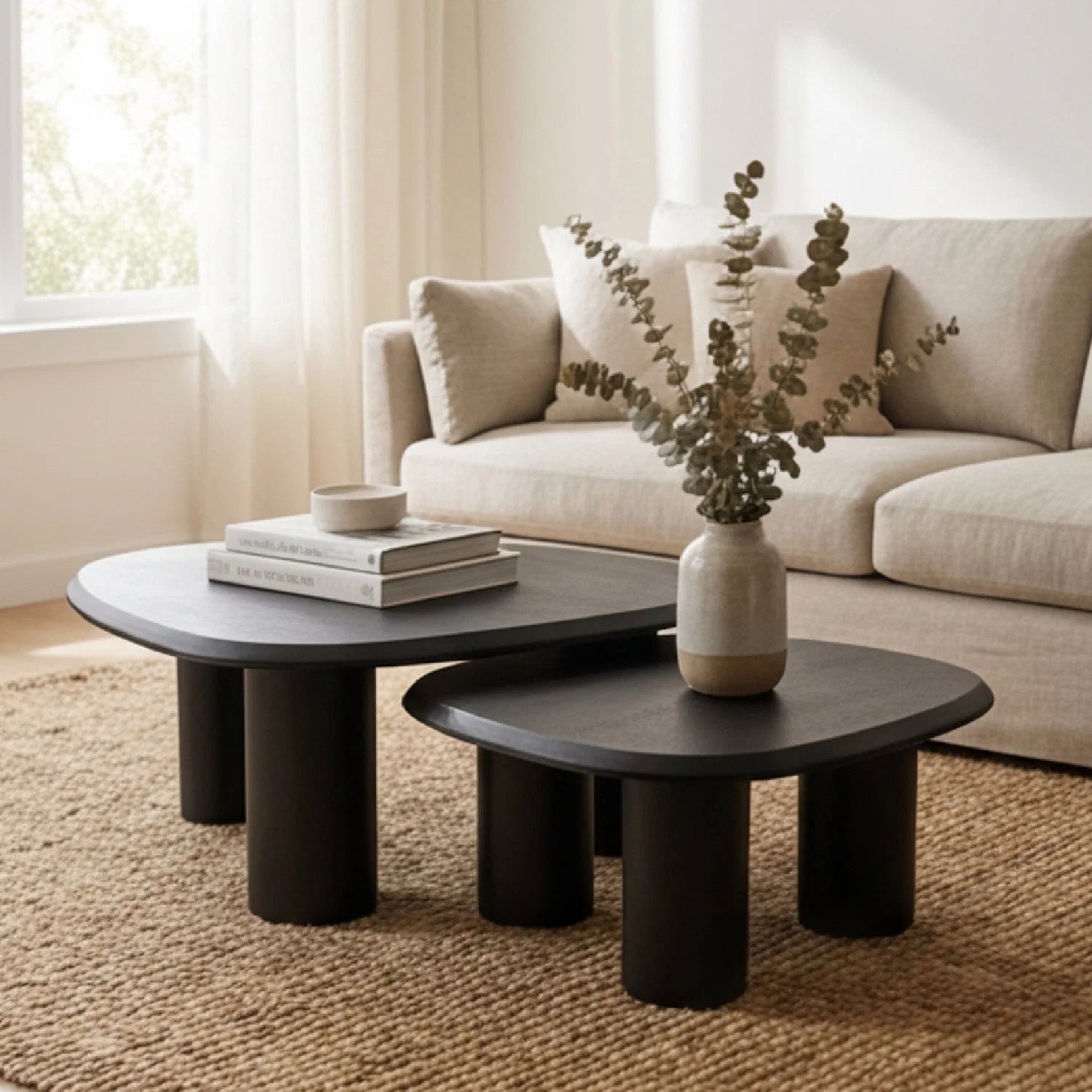 Luxury Freeform Ash Nesting Coffee Table Set Modern Italian Style for Villa