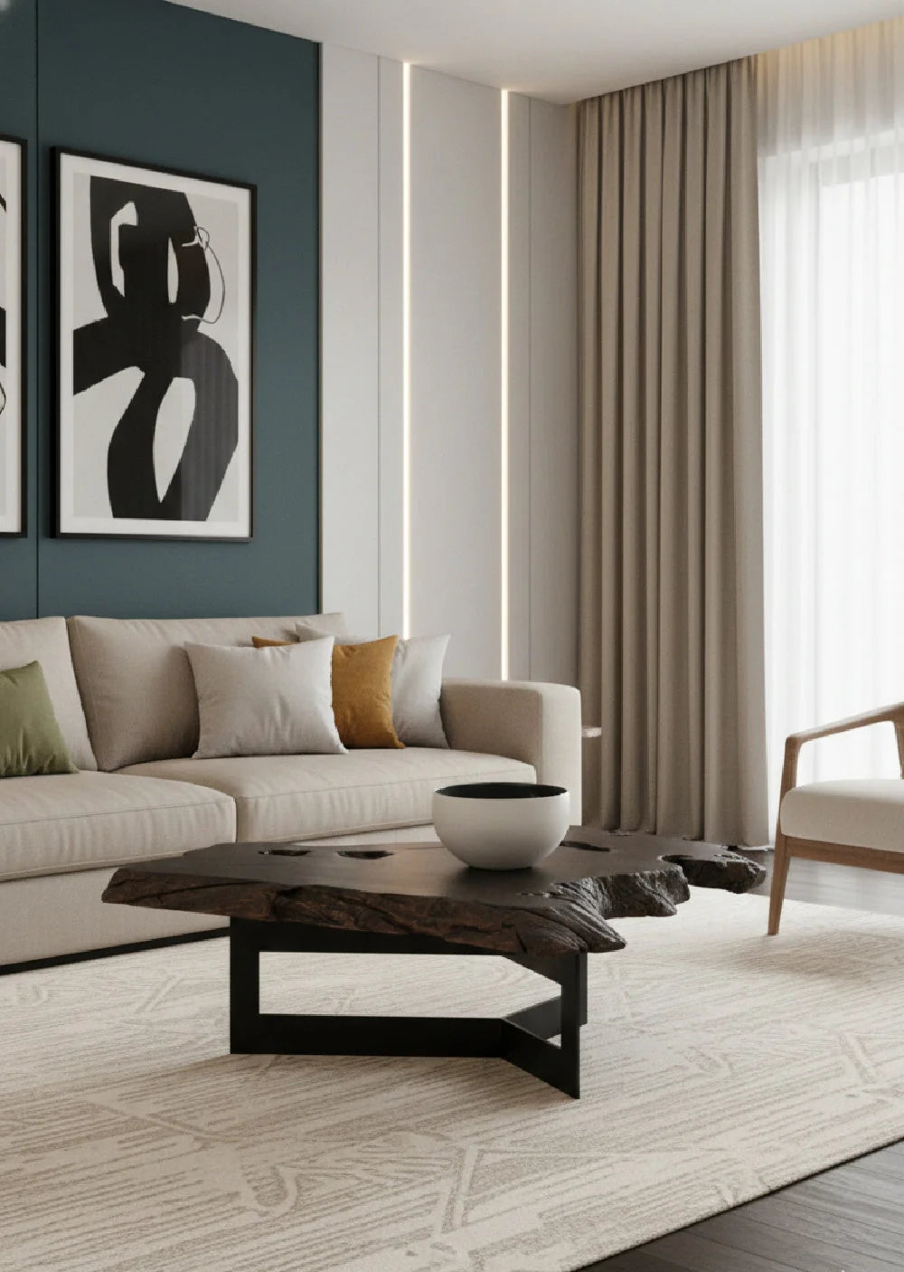 Luxury Freeform Black Teak Coffee Table Modern Italian Style for Villa