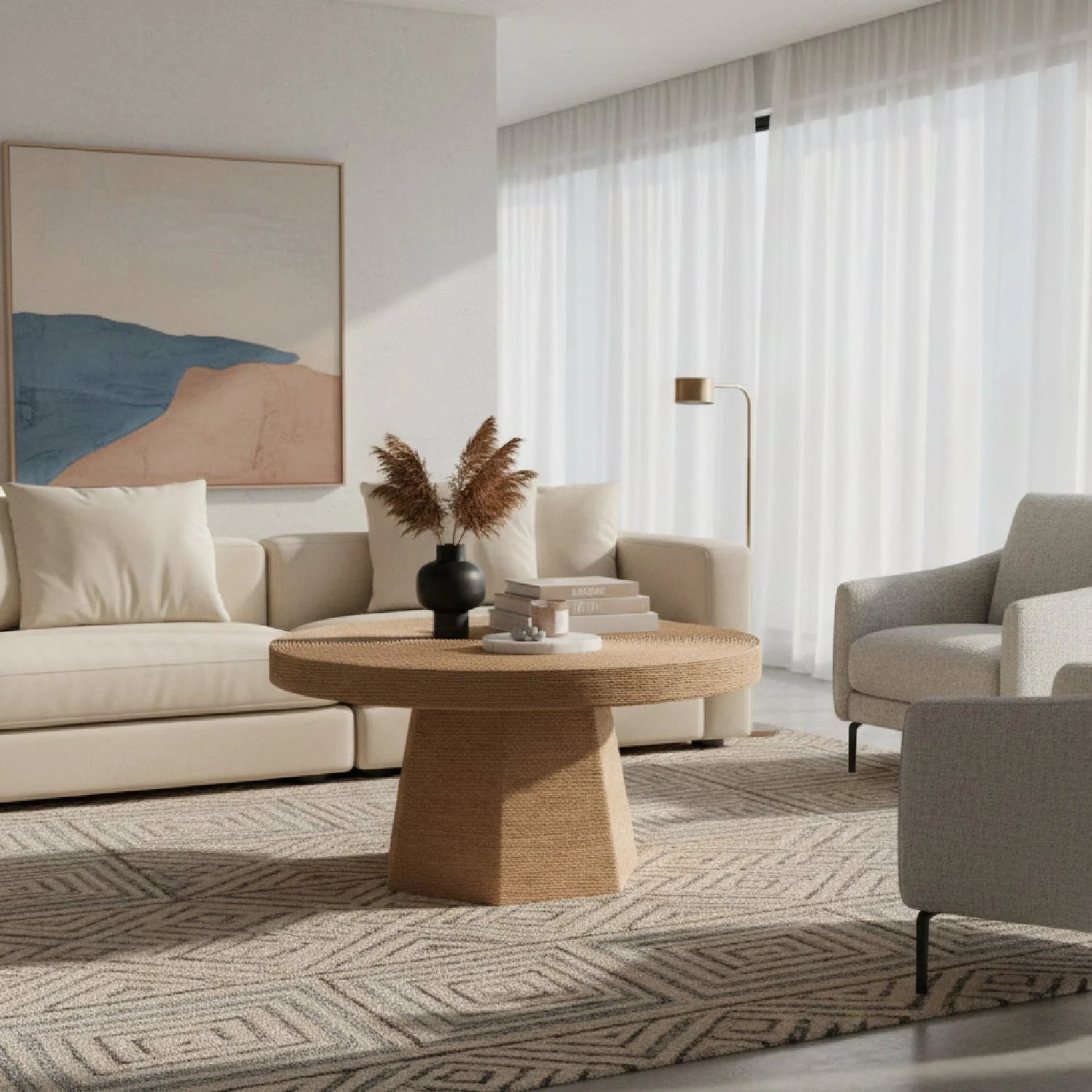 Luxury Freeform Brown Jute Coffee Table Modern Italian Style for Villa
