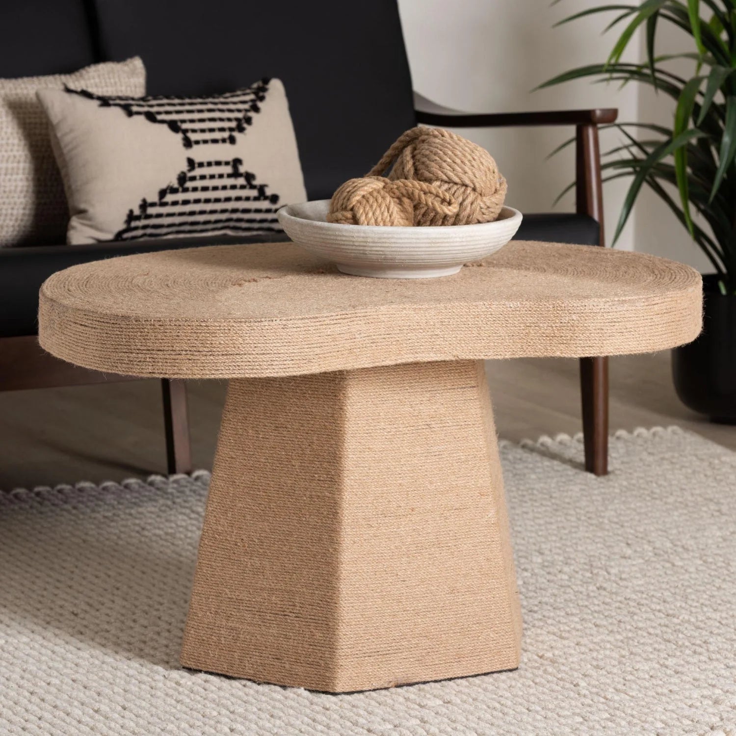 Luxury Freeform Brown Jute Coffee Table Modern Italian Style for Villa