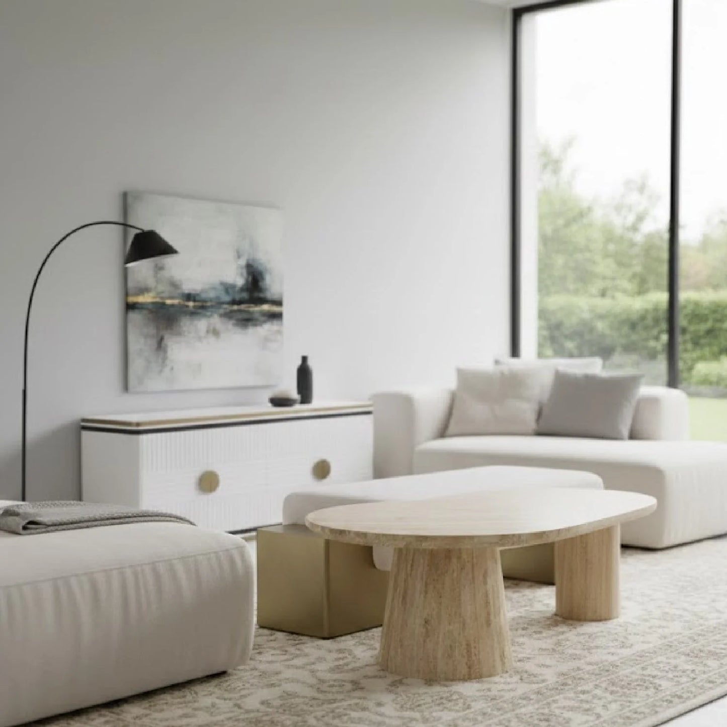 Luxury Freeform Travertine Coffee Table Modern Italian Style for Villa