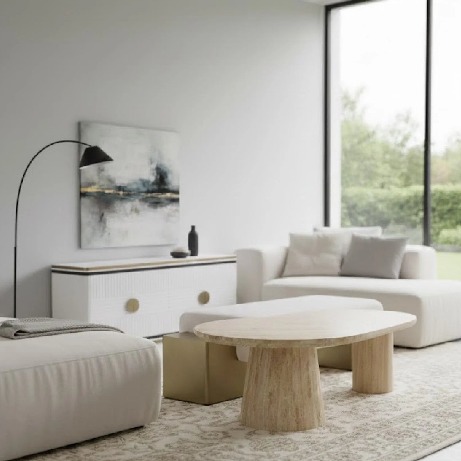 Luxury Freeform Travertine Coffee Table Modern Italian Style for Villa