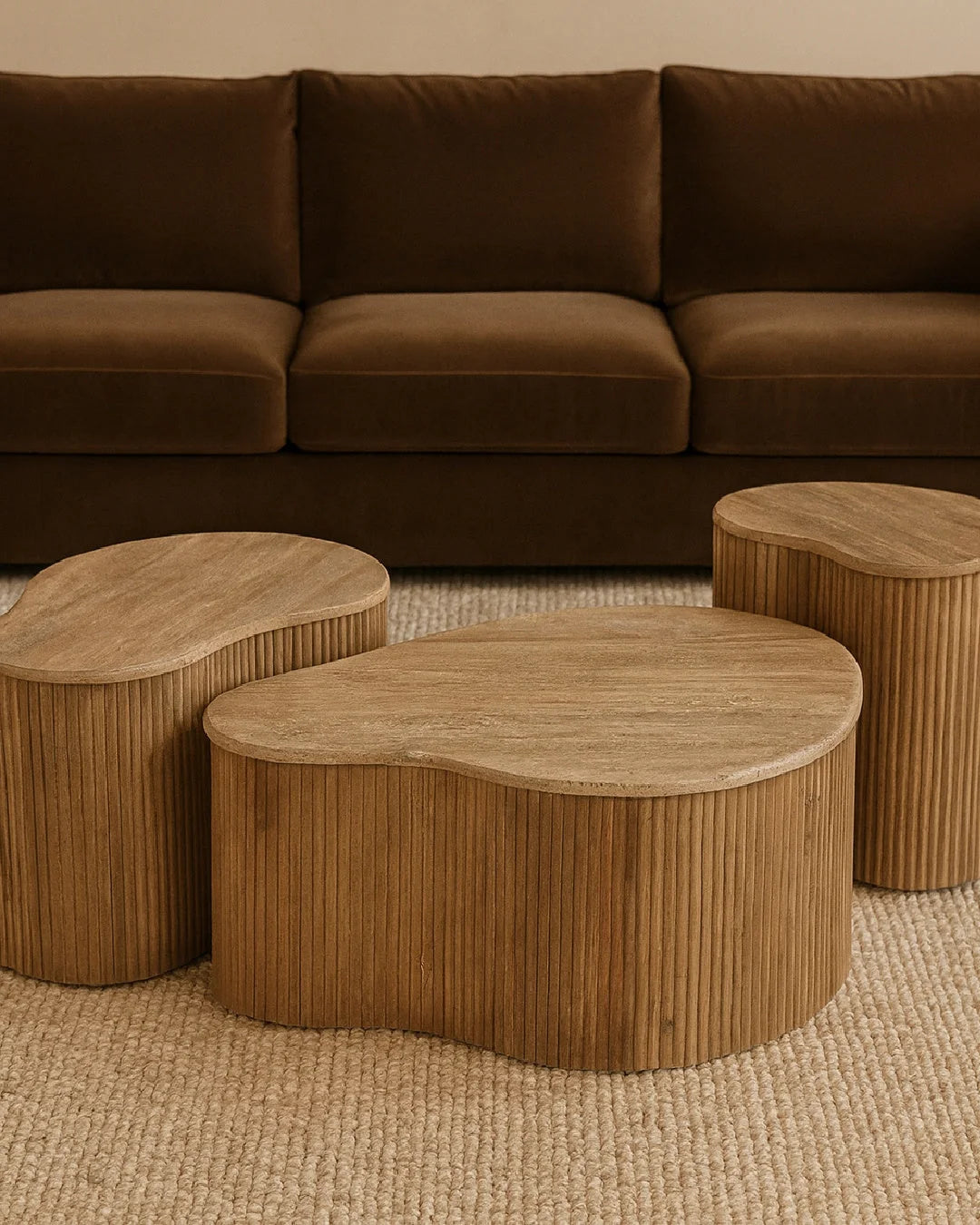 Luxury Freeform Travertine Coffee Table Set Modern Italian Style for Villa