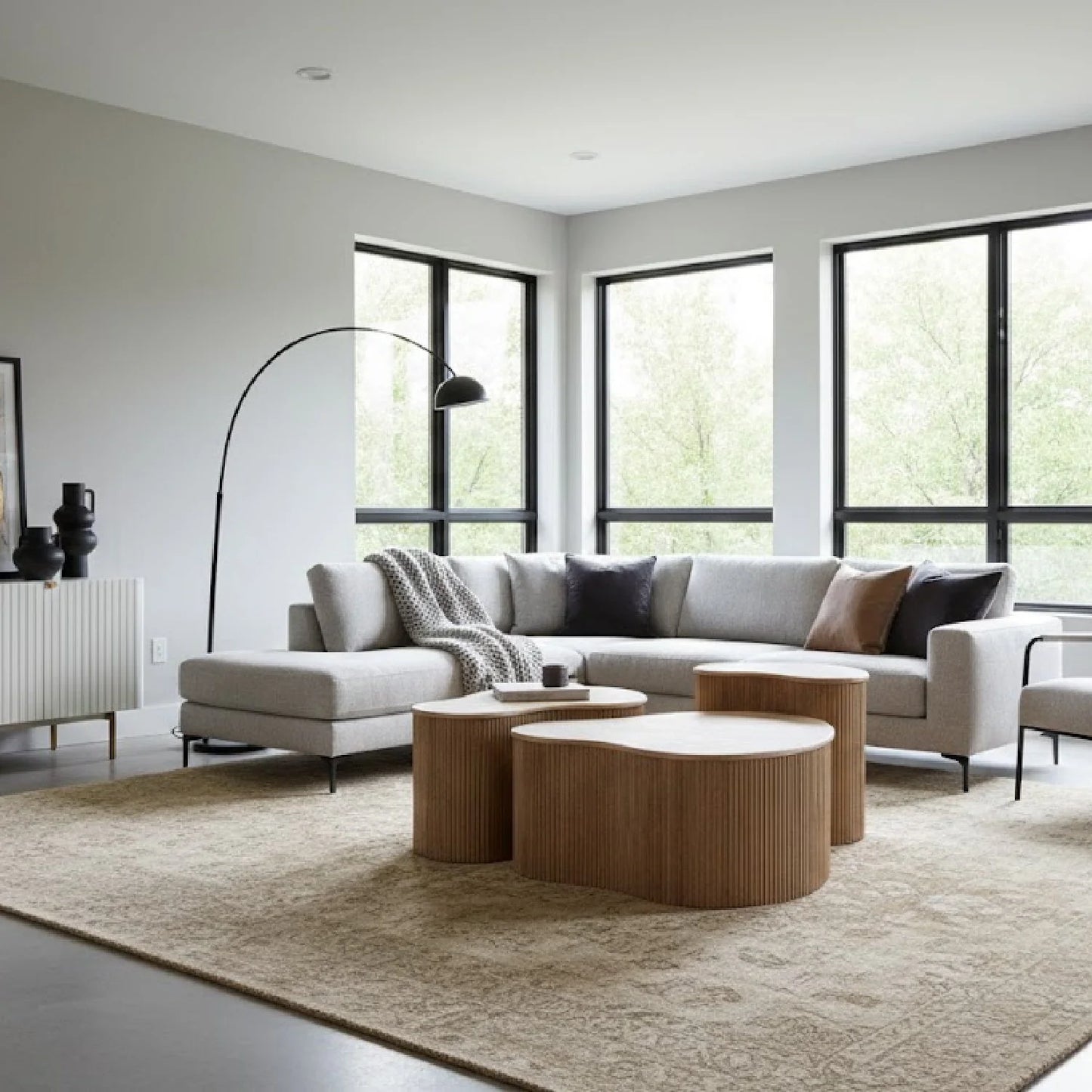 Luxury Freeform Travertine Coffee Table Set Modern Italian Style for Villa