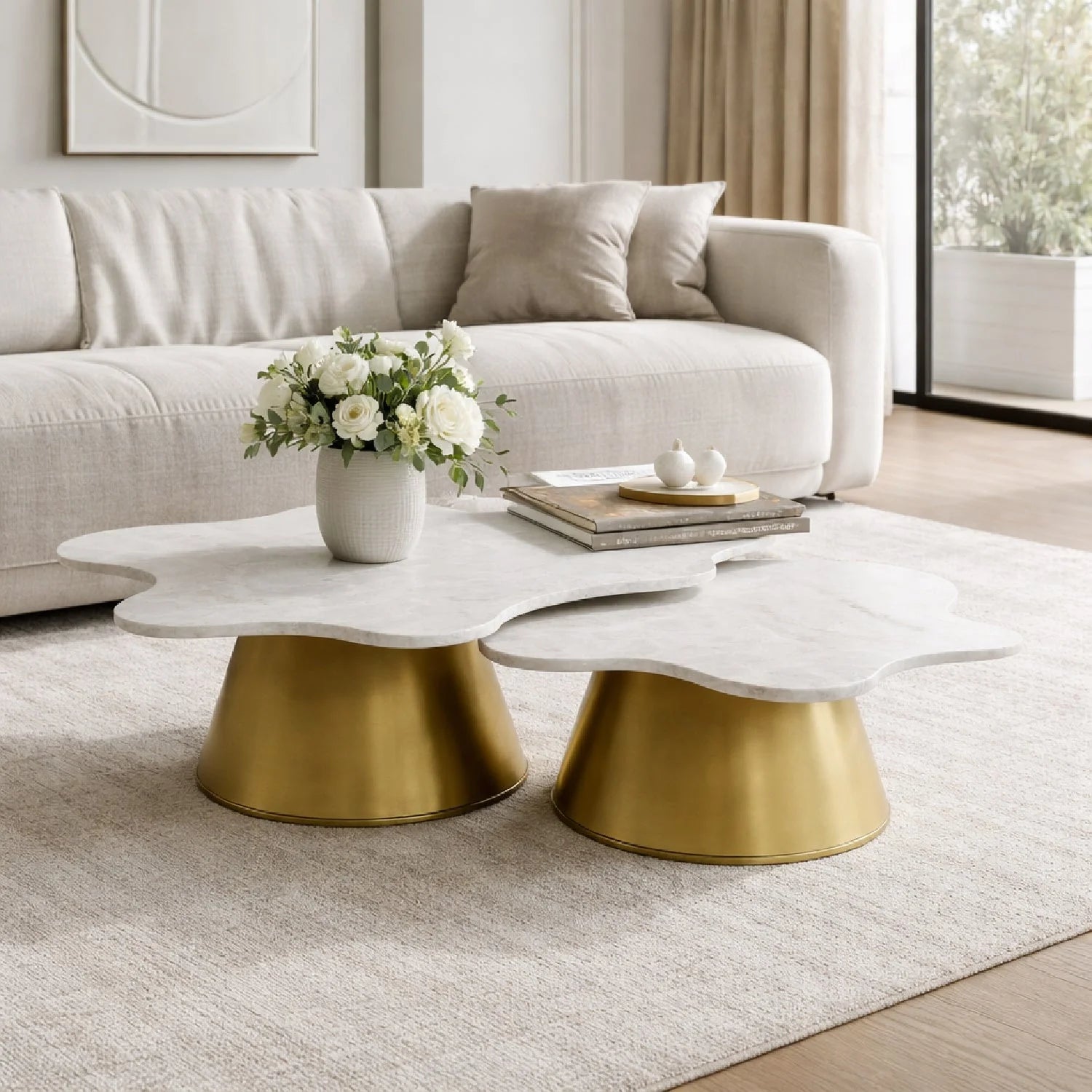 Luxury Freeform White Marble Coffee Table Modern Italian Style for Villa