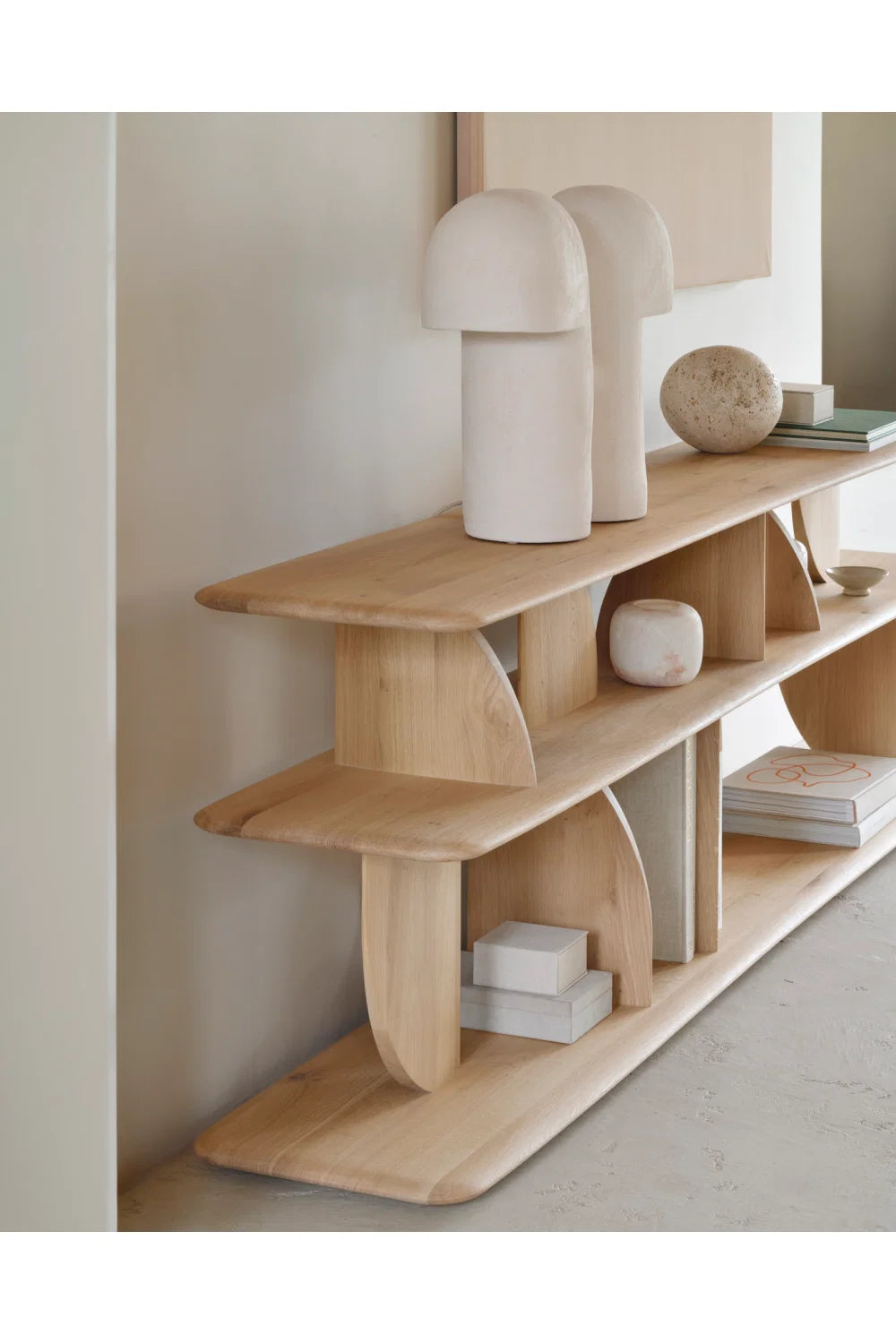 Luxury Geometric Natural Oak Console Table Modern Italian Style for Villa