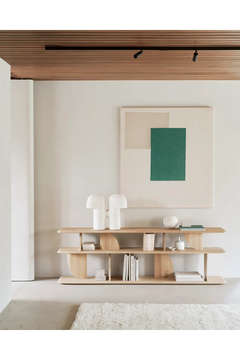 Luxury Geometric Natural Oak Console Table Modern Italian Style for Villa