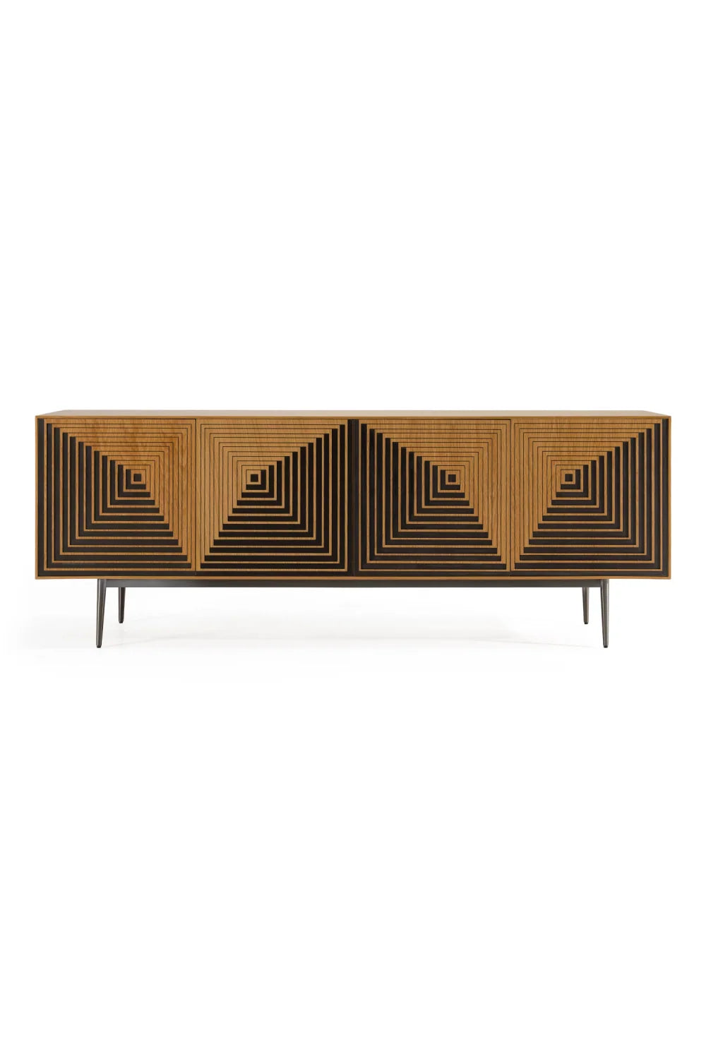 Luxury Geometric Patterned Oak Sideboard European Style for Villa