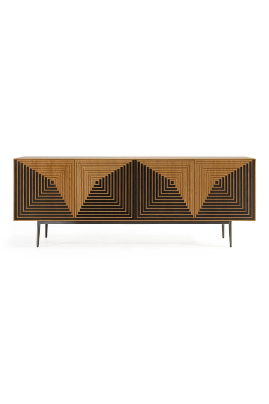 Luxury Geometric Patterned Oak Sideboard European Style for Villa