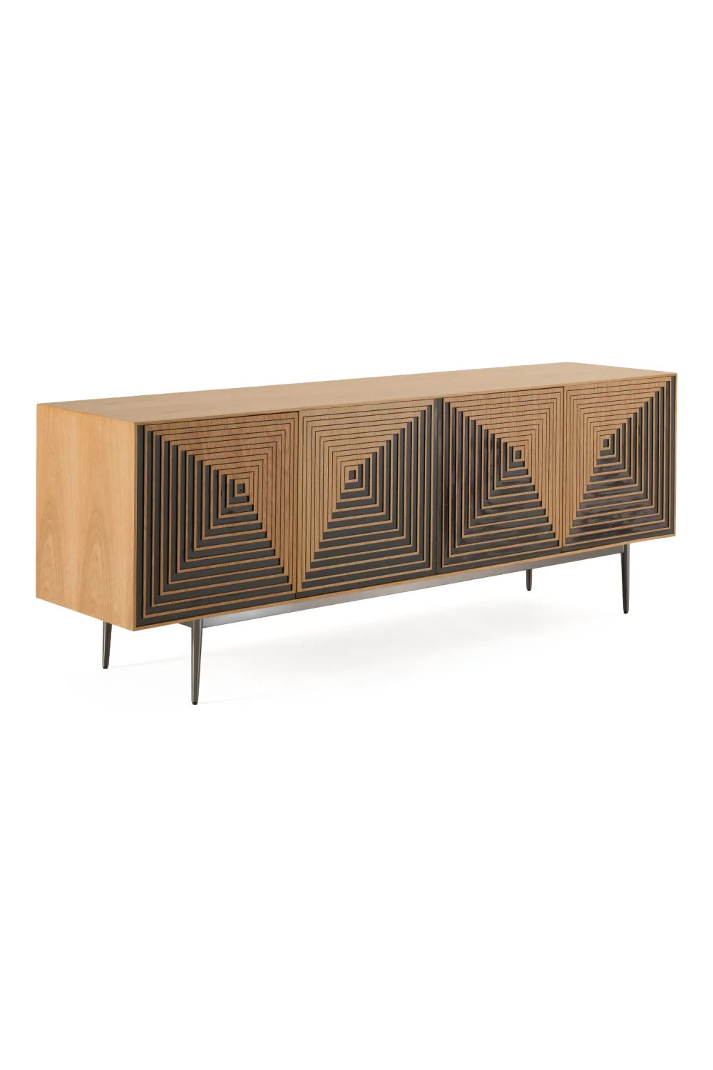 Luxury Geometric Patterned Oak Sideboard European Style for Villa