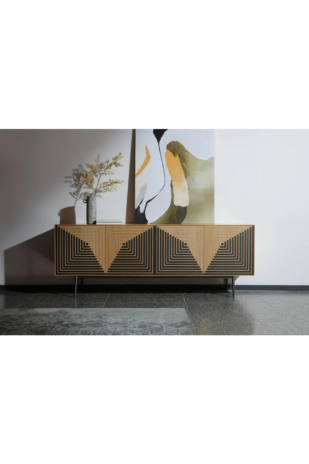 Luxury Geometric Patterned Oak Sideboard European Style for Villa