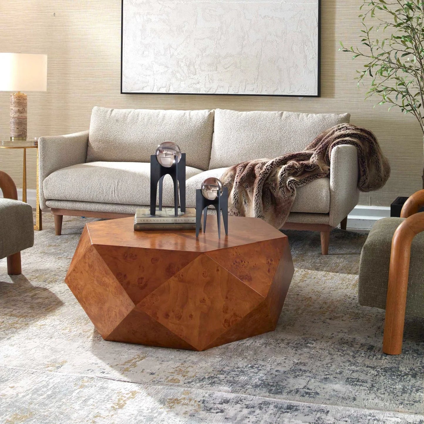 Luxury Geometric Poplar Burl Coffee Table Modern Italian Style for Villa