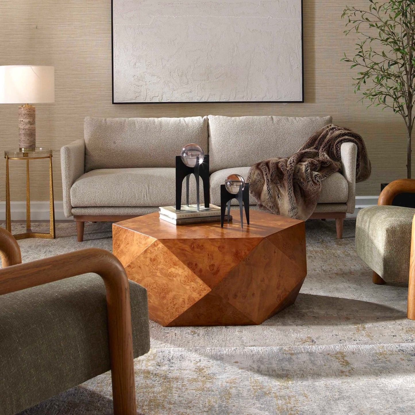 Luxury Geometric Poplar Burl Coffee Table Modern Italian Style for Villa