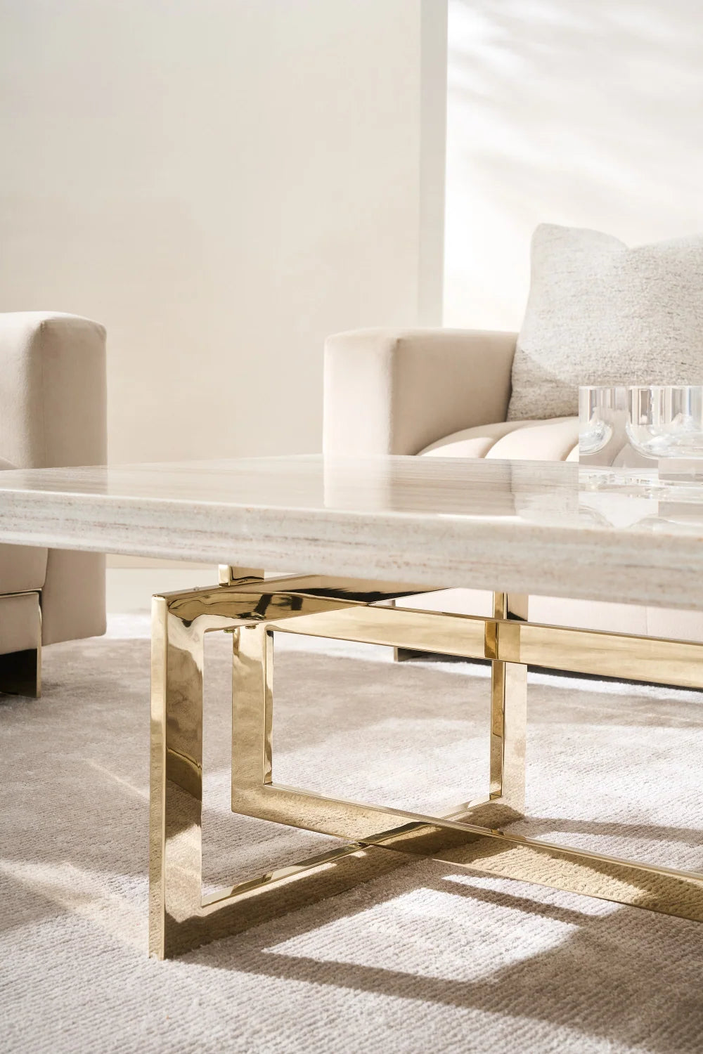 Luxury Geometrical Gold Base Coffee Table Modern Italian Style for Villa
