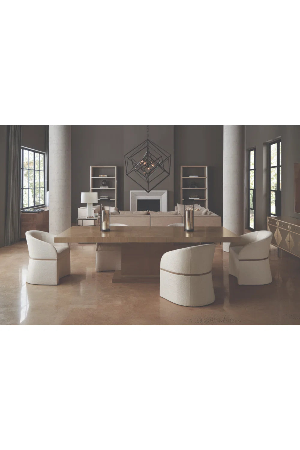 Luxury Geometrical Patterned Wooden Sideboard European Style for Villa