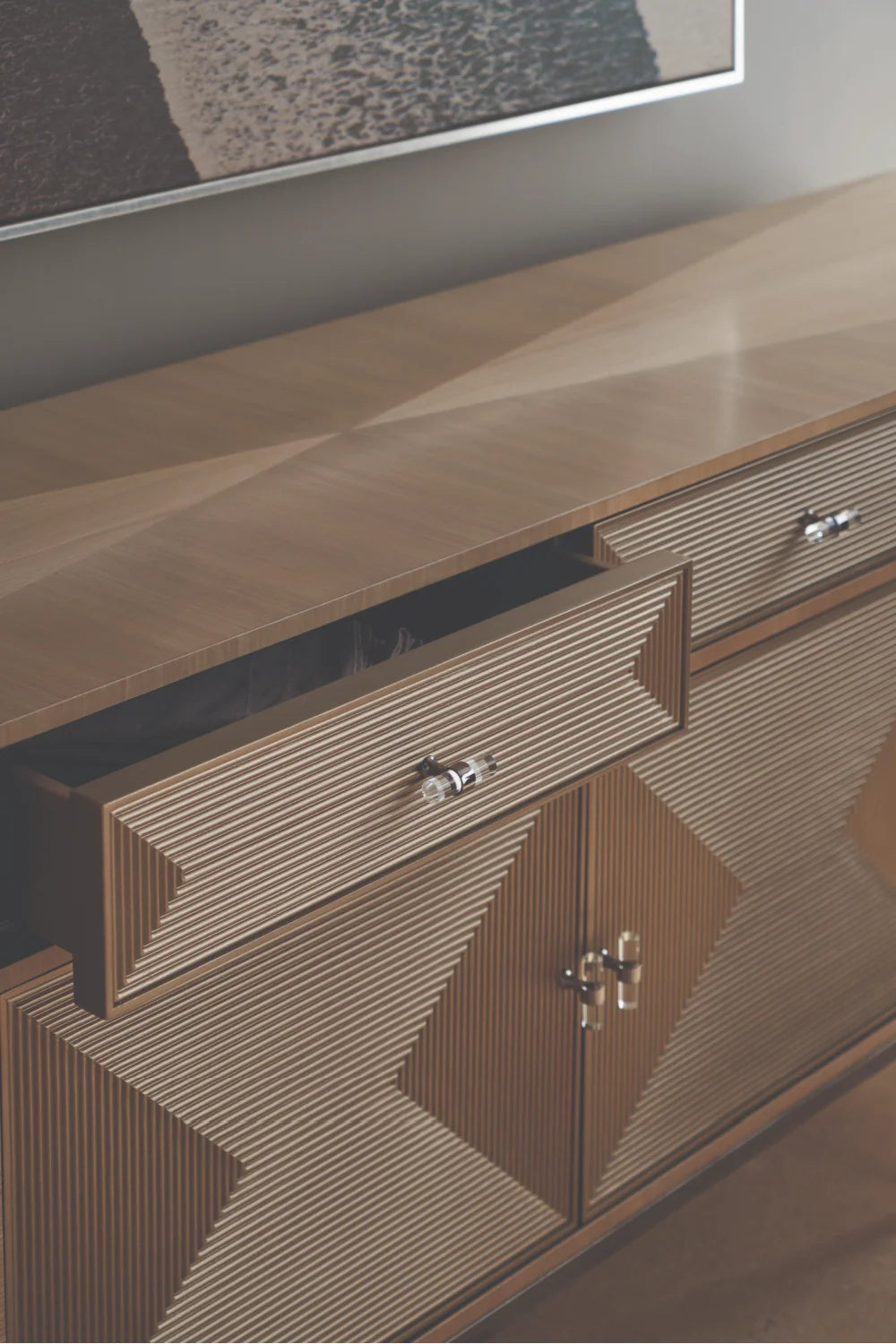 Luxury Geometrical Patterned Wooden Sideboard European Style for Villa
