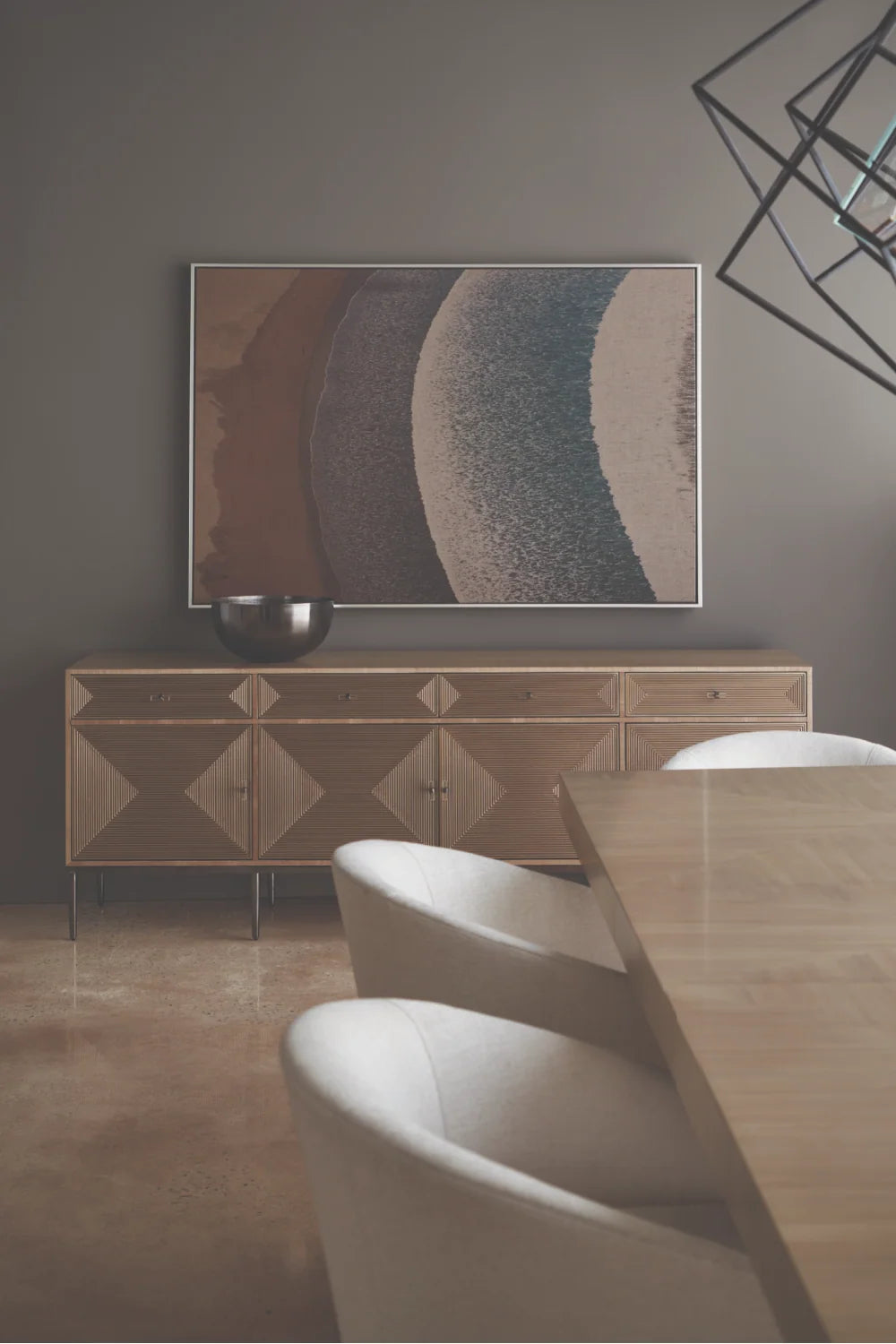Luxury Geometrical Patterned Wooden Sideboard European Style for Villa