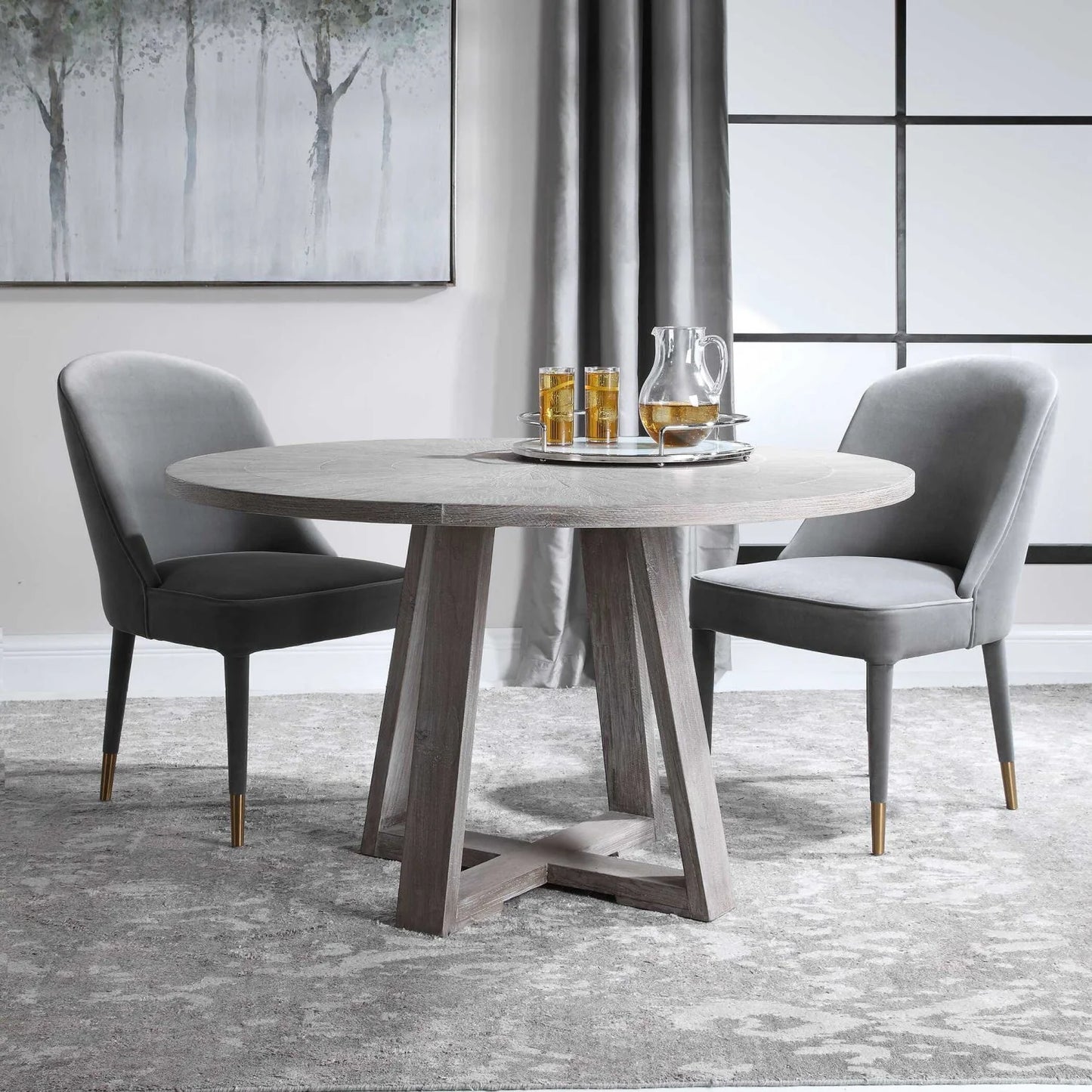 Luxury Gidran Gray Oak Round Dining Table Modern Italian Style for Villa