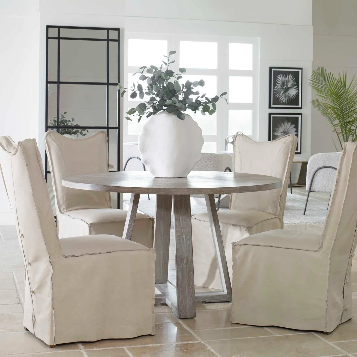 Luxury Gidran Gray Oak Round Dining Table Modern Italian Style for Villa