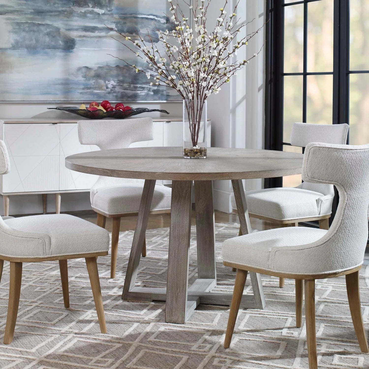 Luxury Gidran Gray Oak Round Dining Table Modern Italian Style for Villa