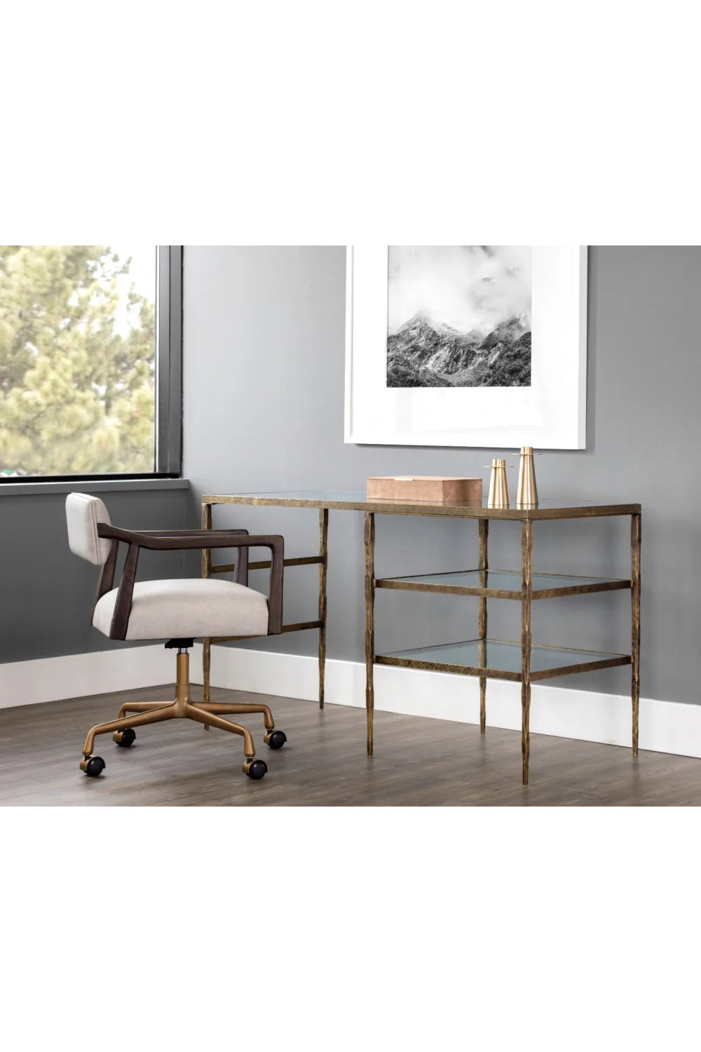 Luxury Glass 2-Shelf Modern Desk European Style for Villa