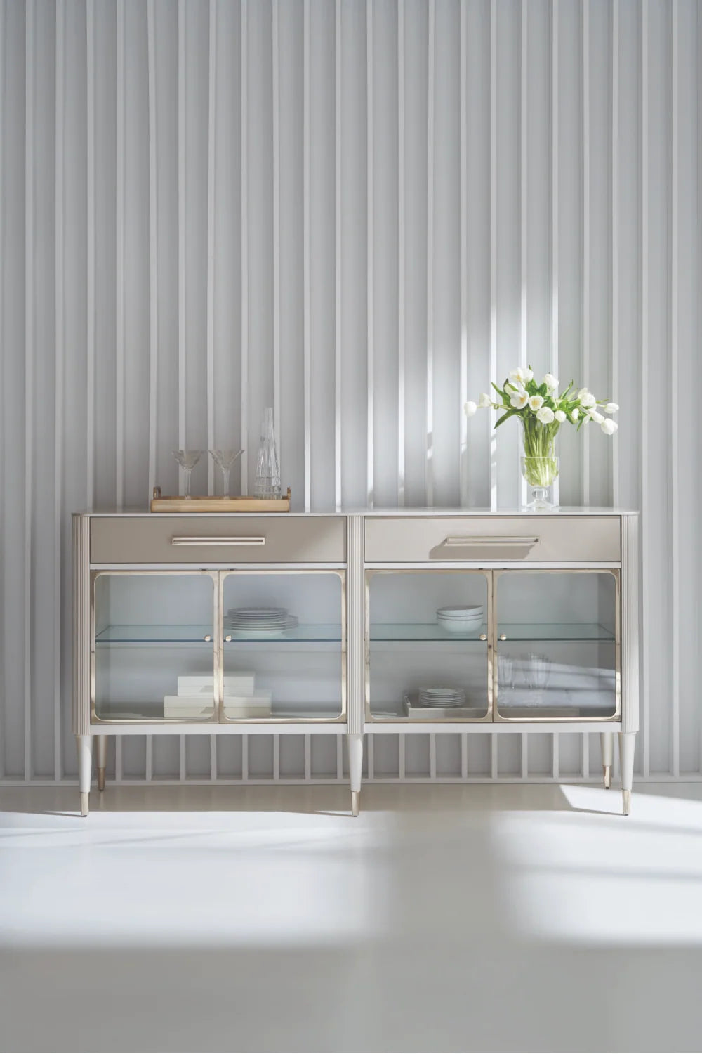 Luxury Glass Door 4-Door Sideboard European Style for Villa