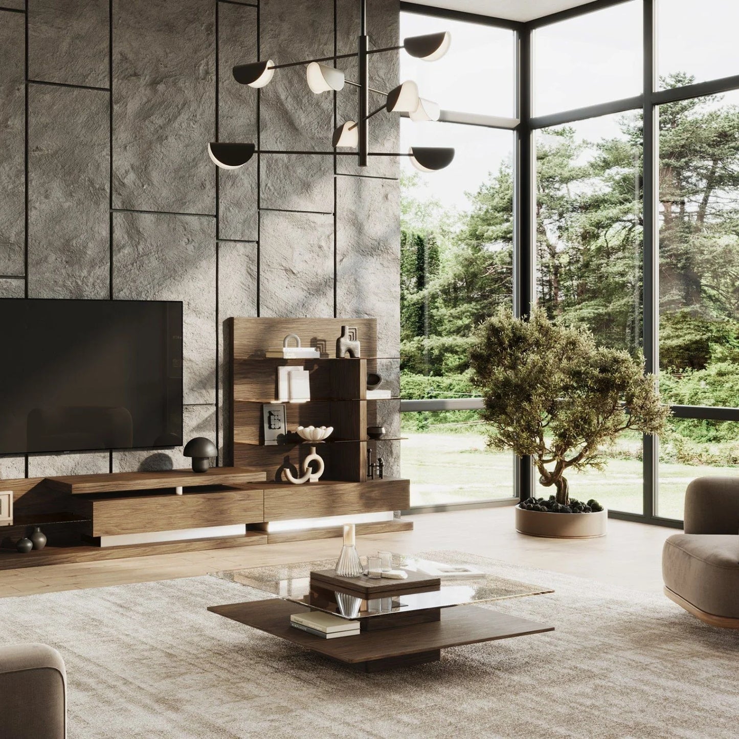Luxury Glass Wood Coffee Table Modern Italian Style for Villa
