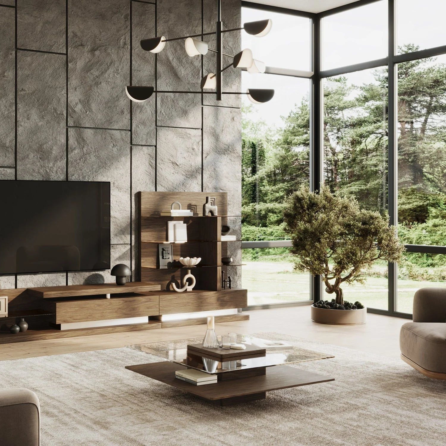 Luxury Glass Wood Coffee Table Modern Italian Style for Villa