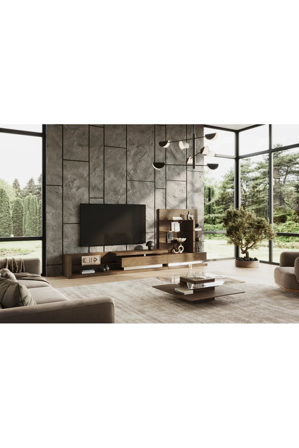 Luxury Glass Wood Coffee Table Modern Italian Style for Villa