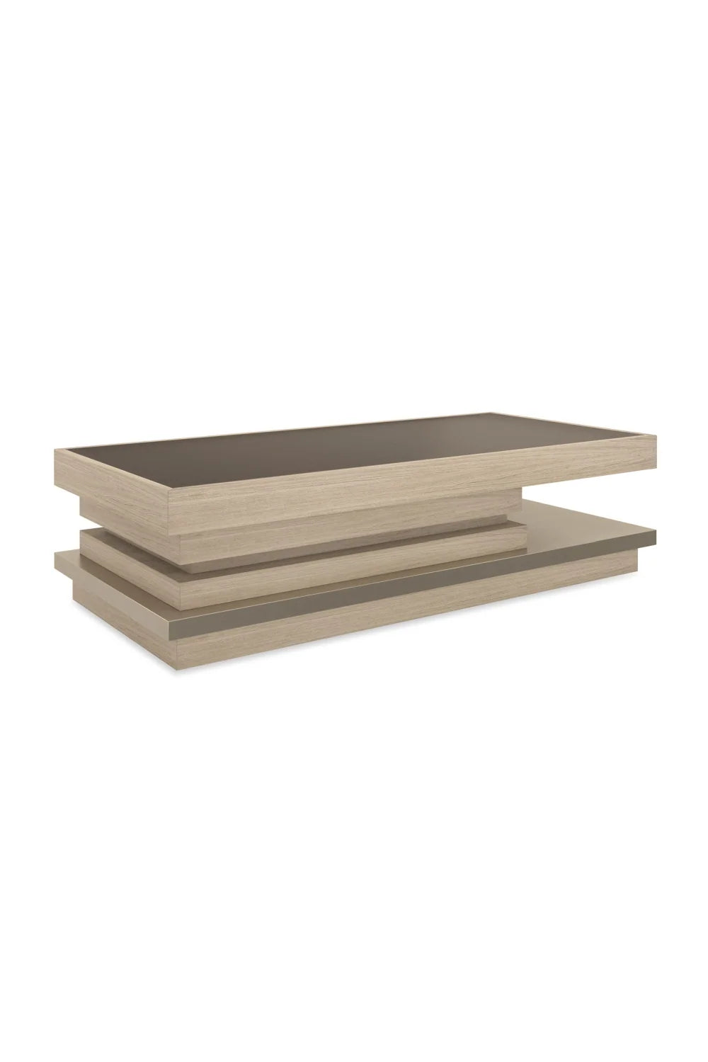 Luxury Glass Wood Tiered Coffee Table Modern Italian Style for Villa