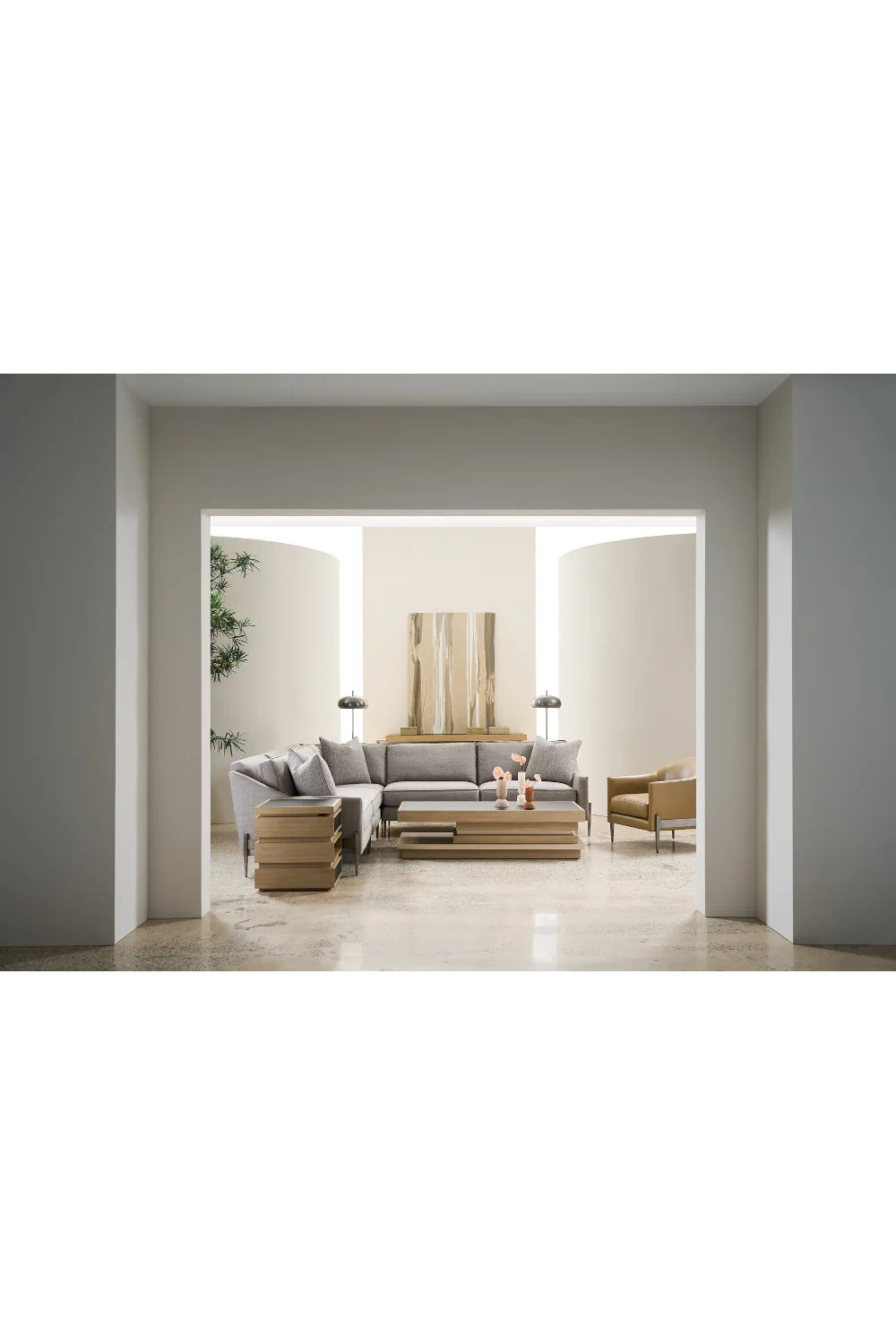 Luxury Glass Wood Tiered Coffee Table Modern Italian Style for Villa