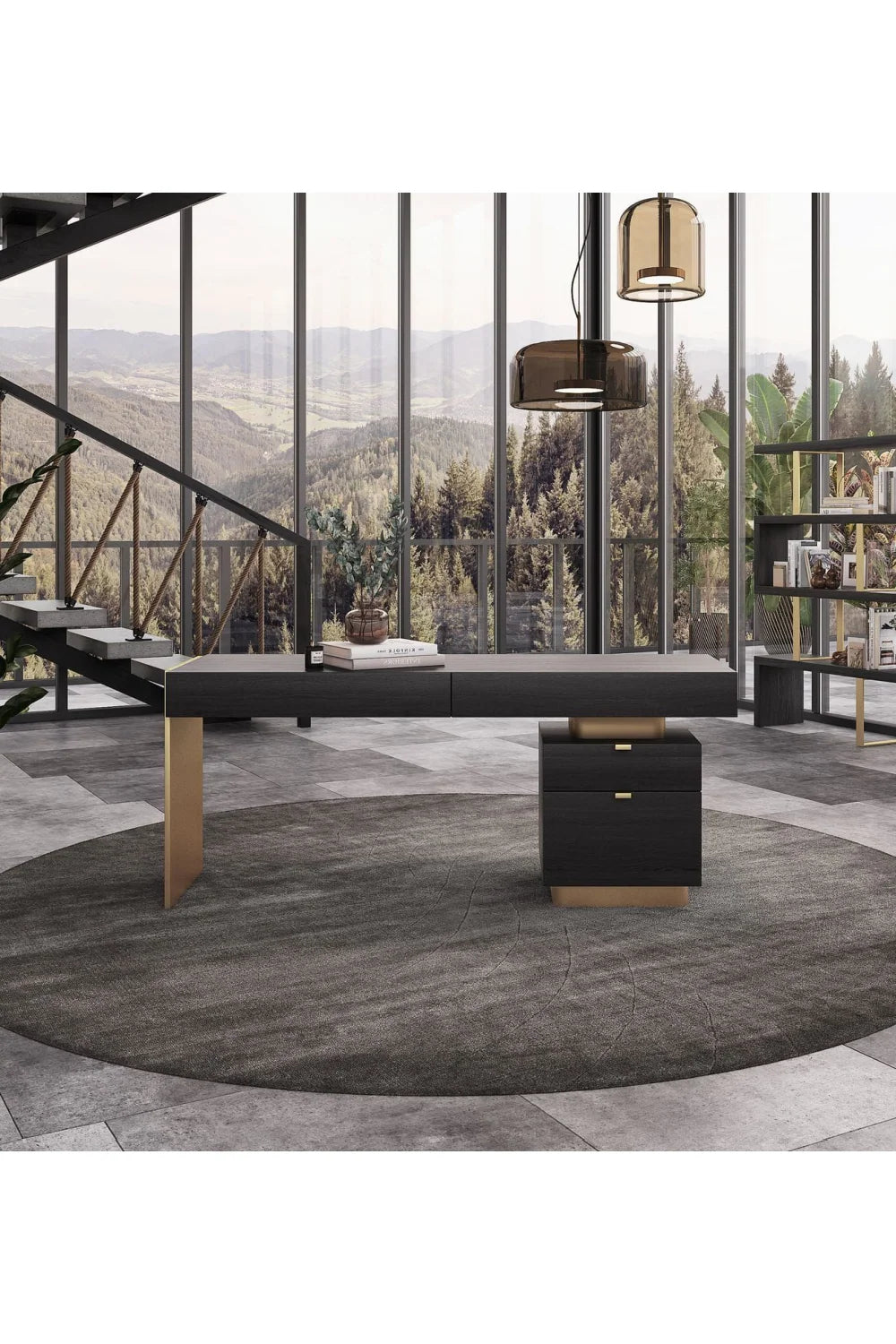 Luxury Glossy 4-Drawer Modern Desk European Style for Villa