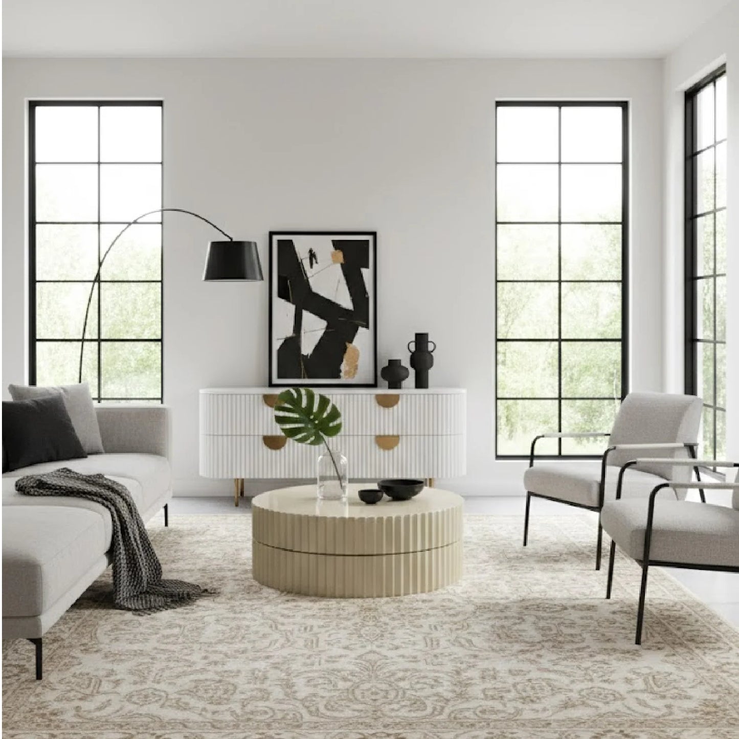 Luxury Glossy Taupe Fluted Coffee Table Modern Italian Style for Villa