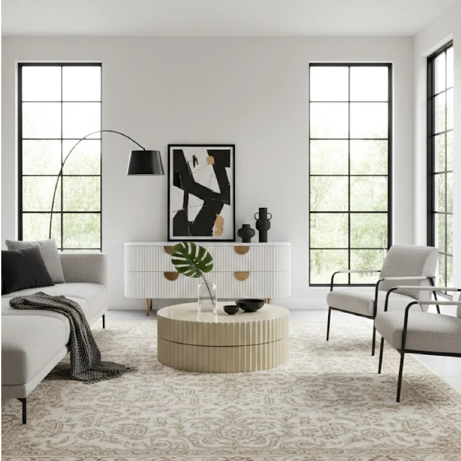 Luxury Glossy Taupe Fluted Coffee Table Modern Italian Style for Villa