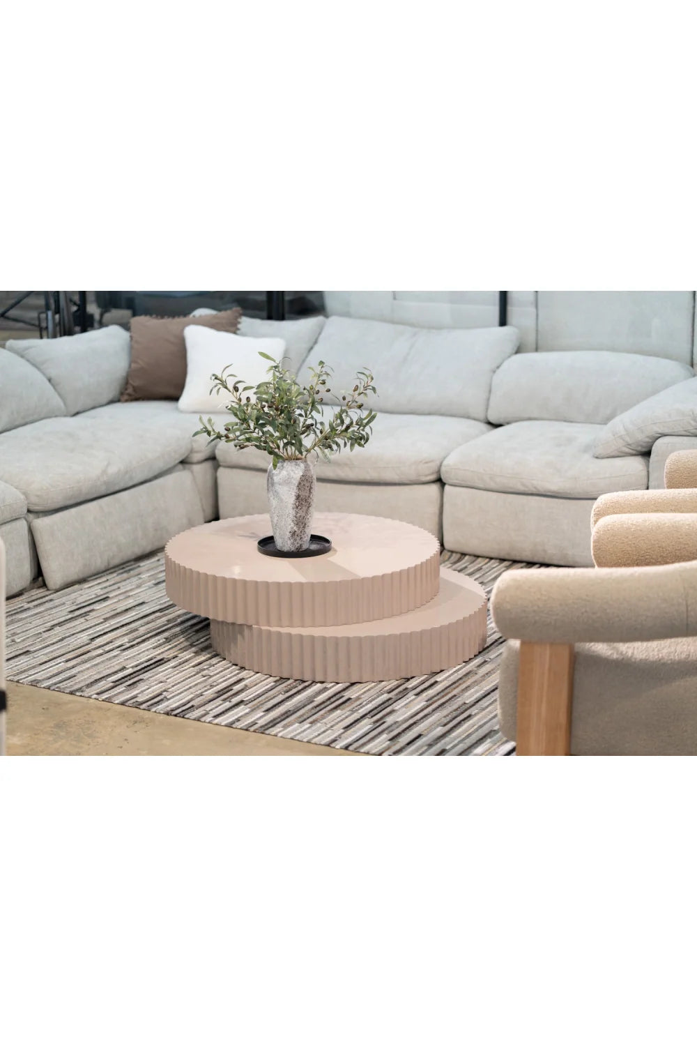 Luxury Glossy Taupe Fluted Coffee Table Modern Italian Style for Villa