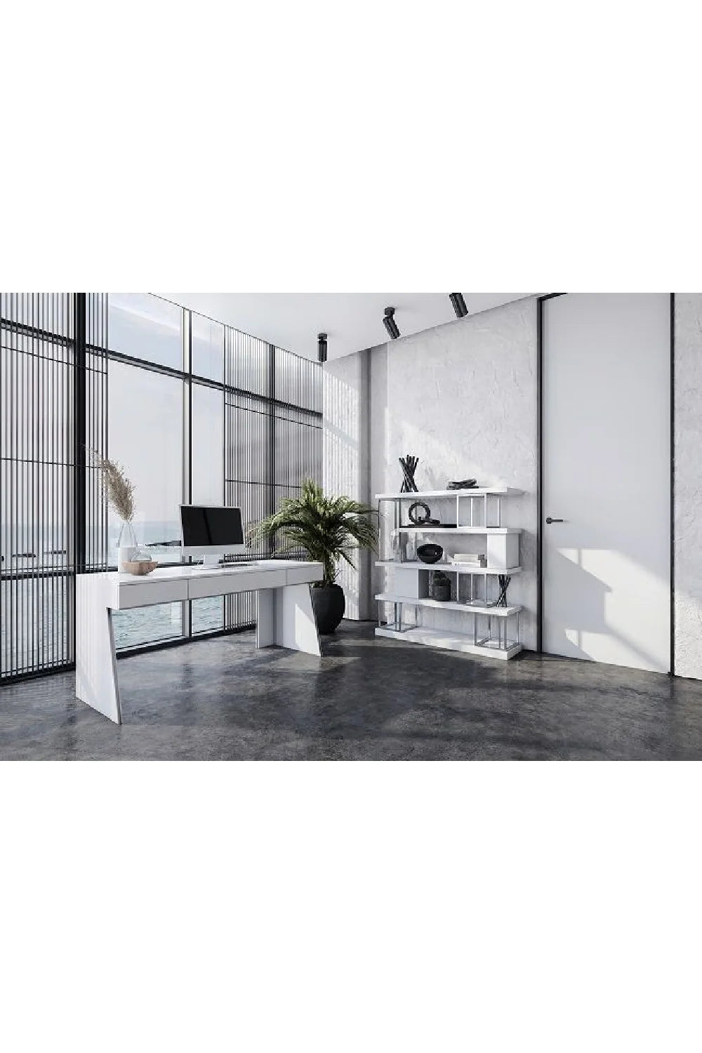 Luxury Glossy White Modern Desk European Style for Villa