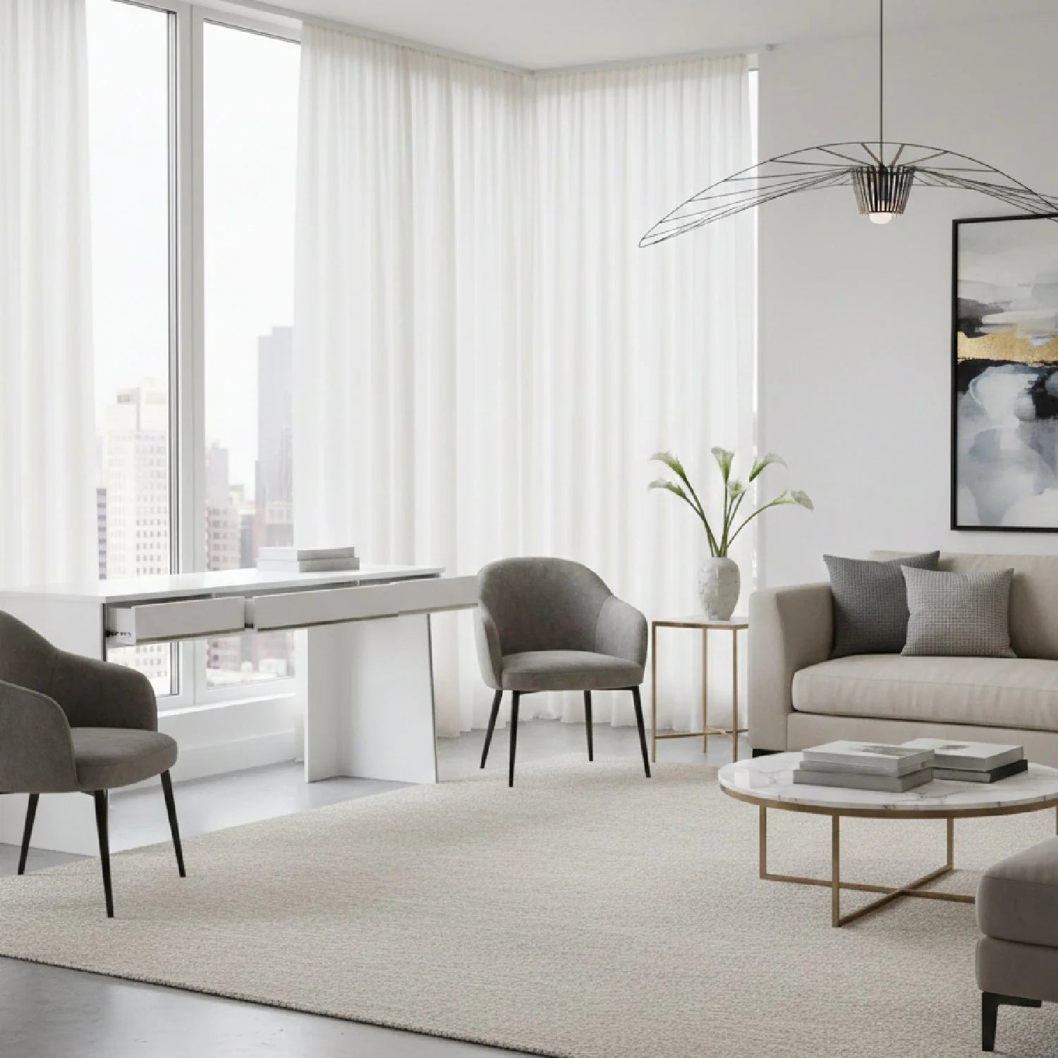 Luxury Glossy White Modern Desk European Style for Villa