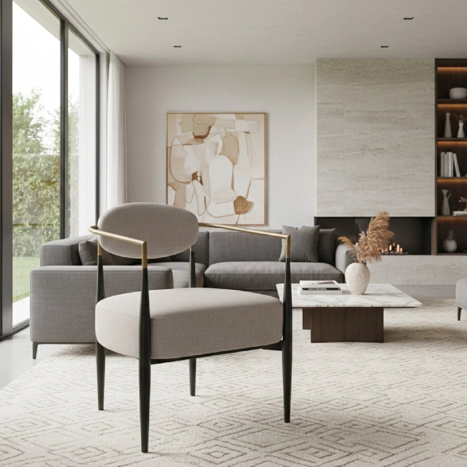 Luxury Gold Armed Fabric Accent Chair European Style for Villa