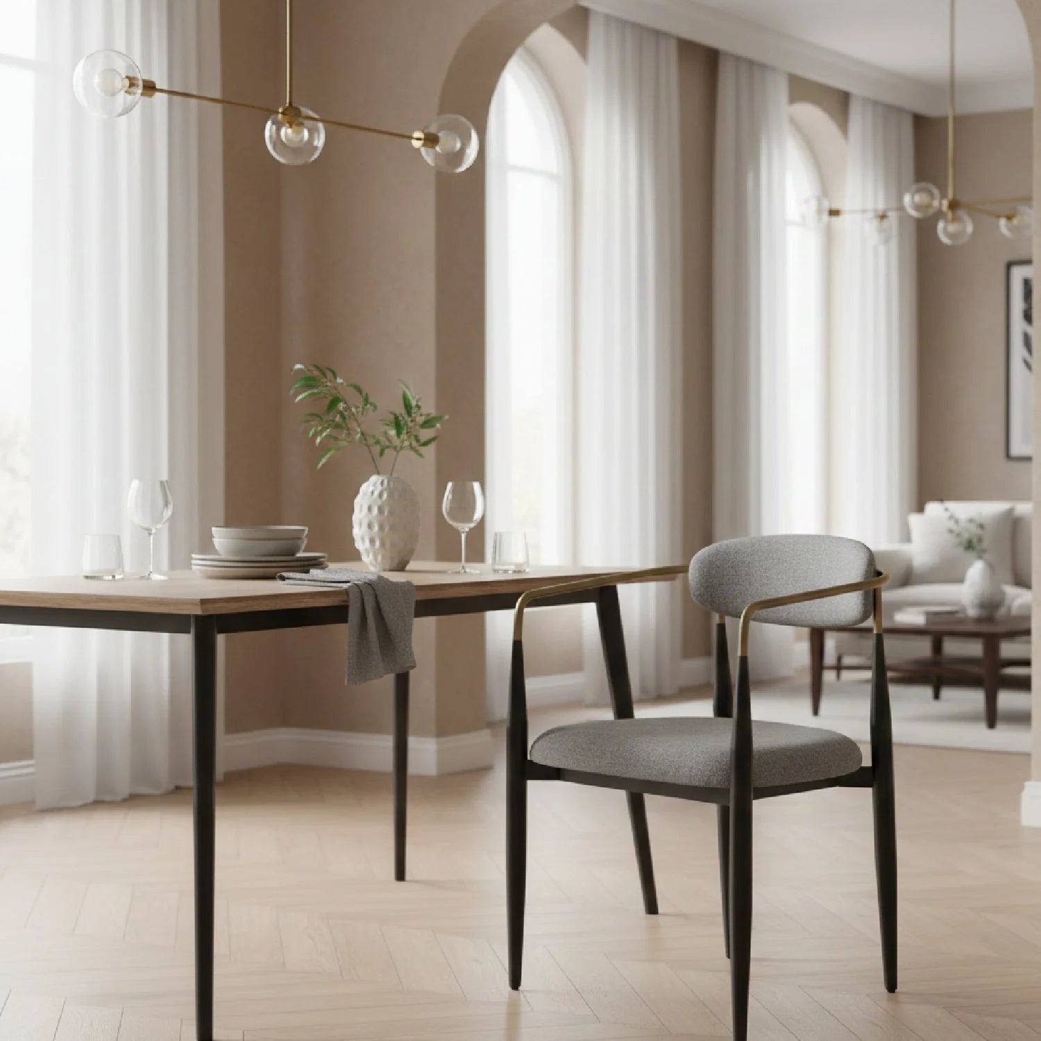 Luxury Gold-Armed Modern Dining Armchair European Style for Villa