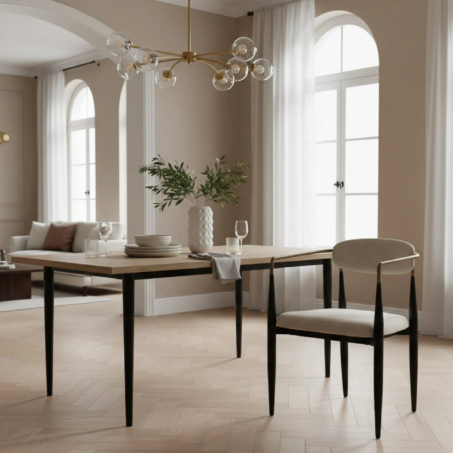 Luxury Gold-Armed Modern Dining Armchair European Style for Villa